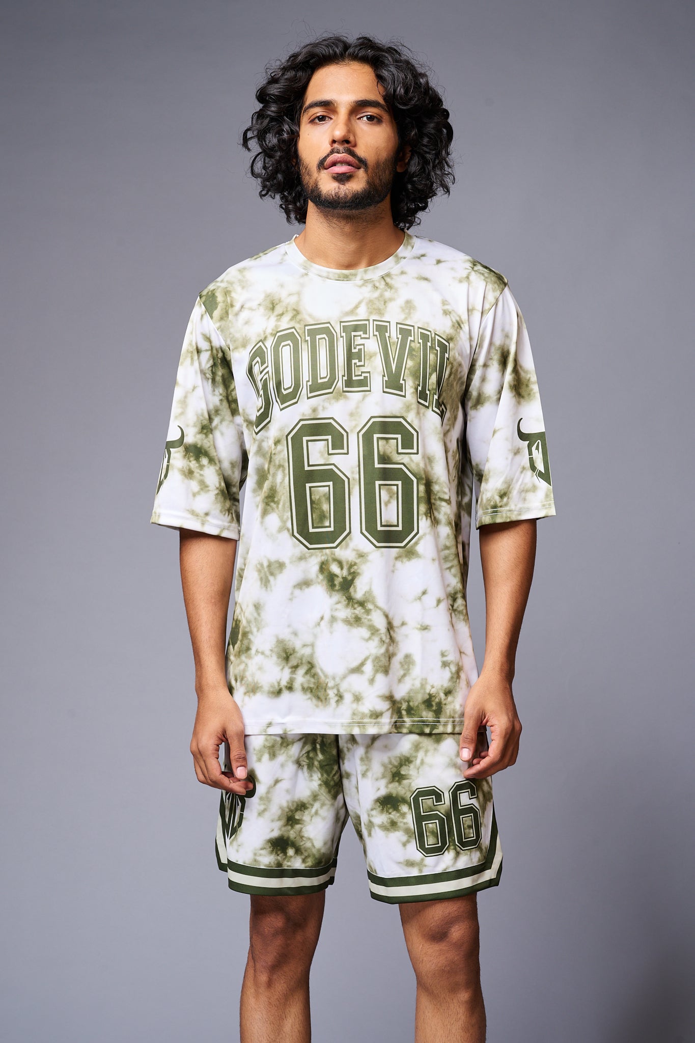 Go Devil 66 Printed White & GreenTie Dye Co-ord Set for Men - Go Devil