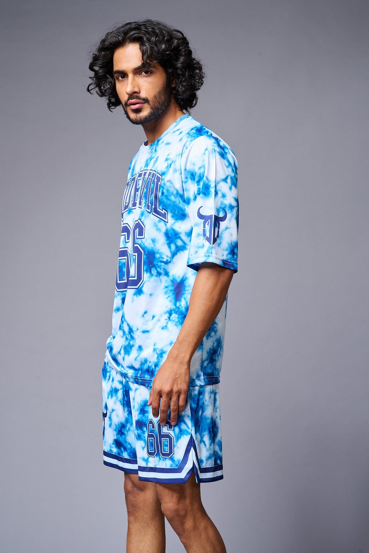 Go Devil 66 Printed White & Light BlueTie Dye Co-ord Set for Men - Go Devil