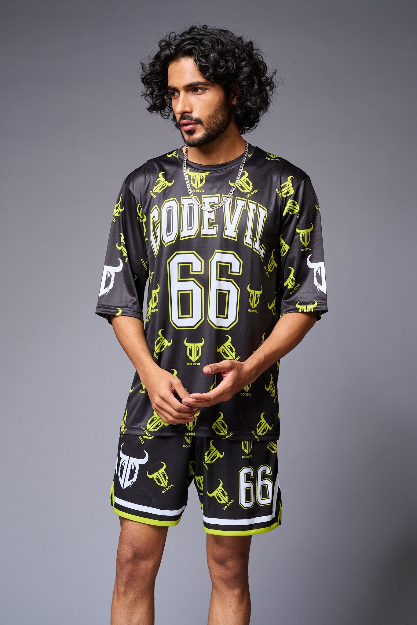 Go Devil 66 with Logo Printed in Green & White Co-ord Set for Men - Go Devil