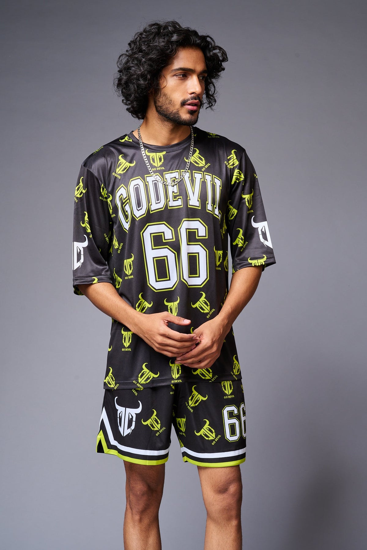 Go Devil 66 with Logo Printed in Green & White Co-ord Set for Men - Go Devil