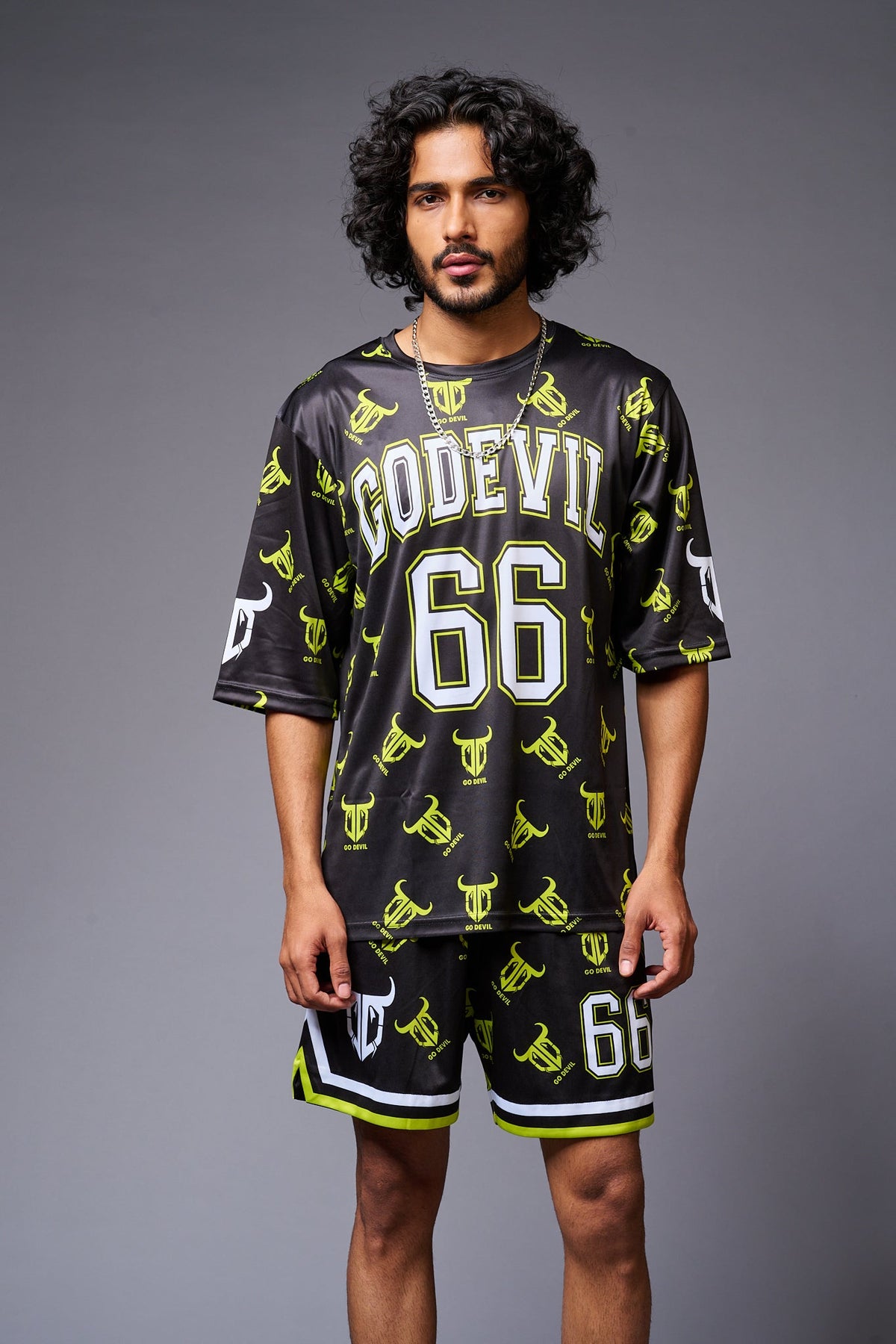 Go Devil 66 with Logo Printed in Green & White Co-ord Set for Men - Go Devil