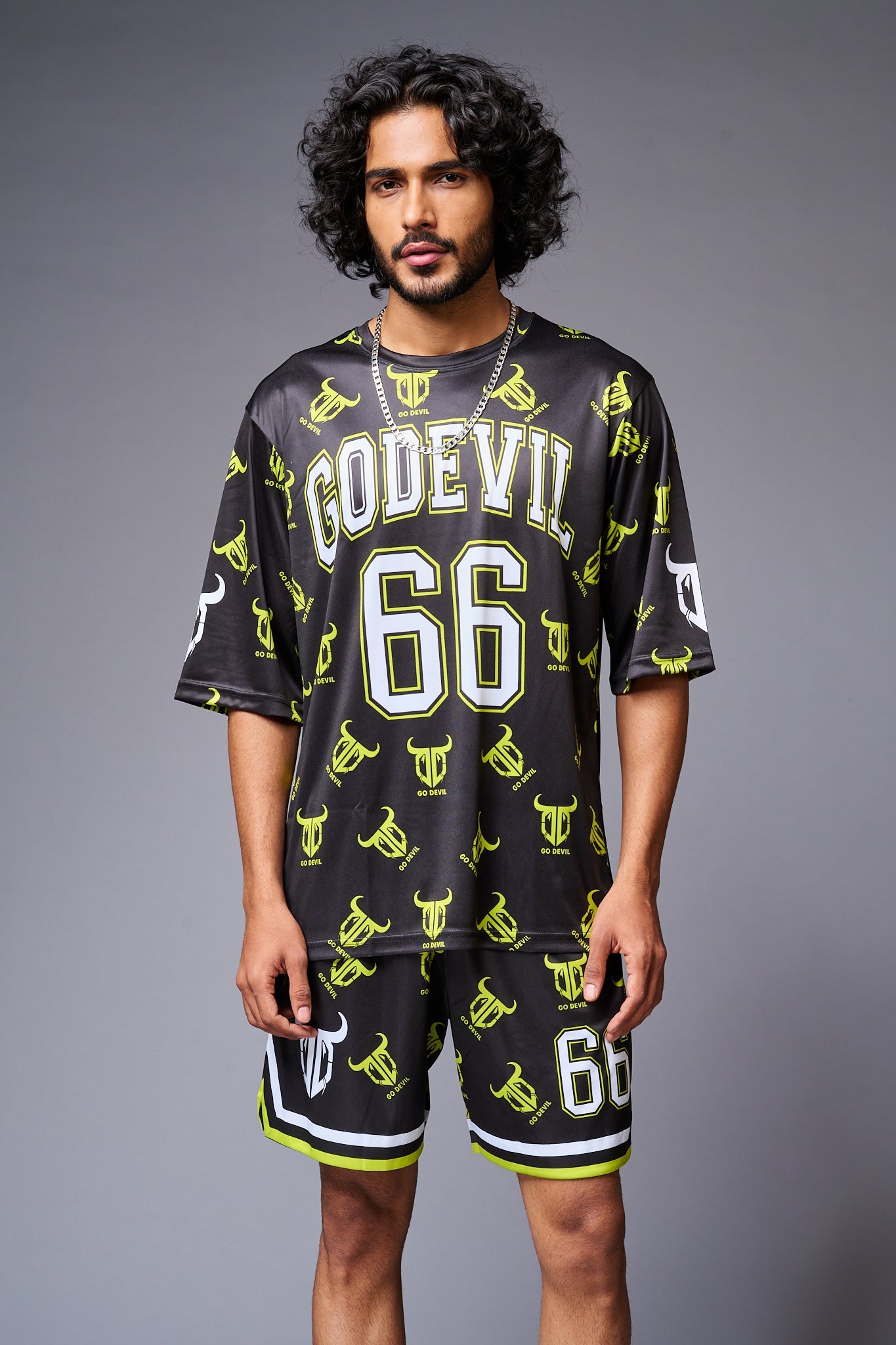 Go Devil 66 with Logo Printed in Green & White Co-ord Set for Men - Go Devil