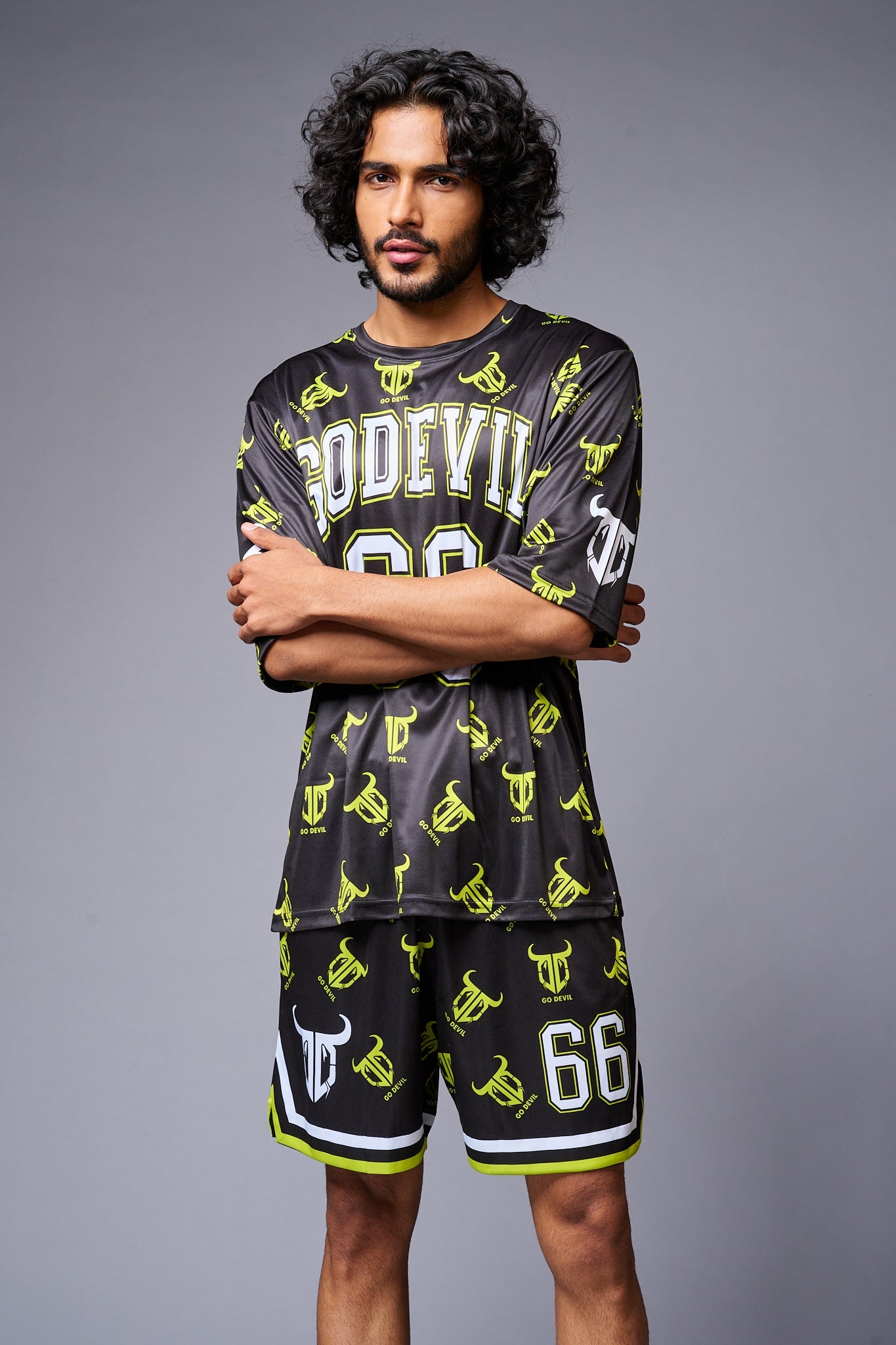 Go Devil 66 with Logo Printed in Green & White Co-ord Set for Men - Go Devil