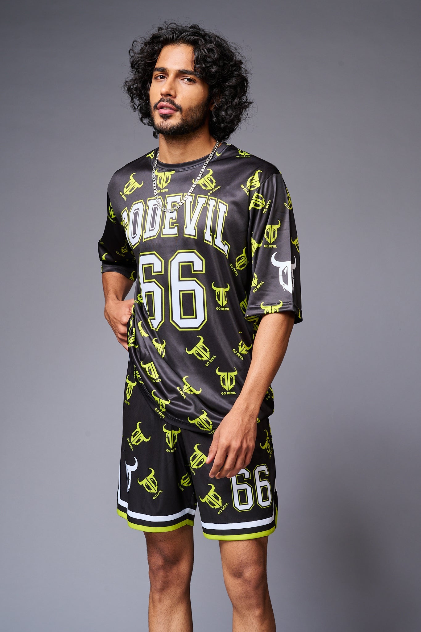 Go Devil 66 with Logo Printed in Green & White Co-ord Set for Men - Go Devil