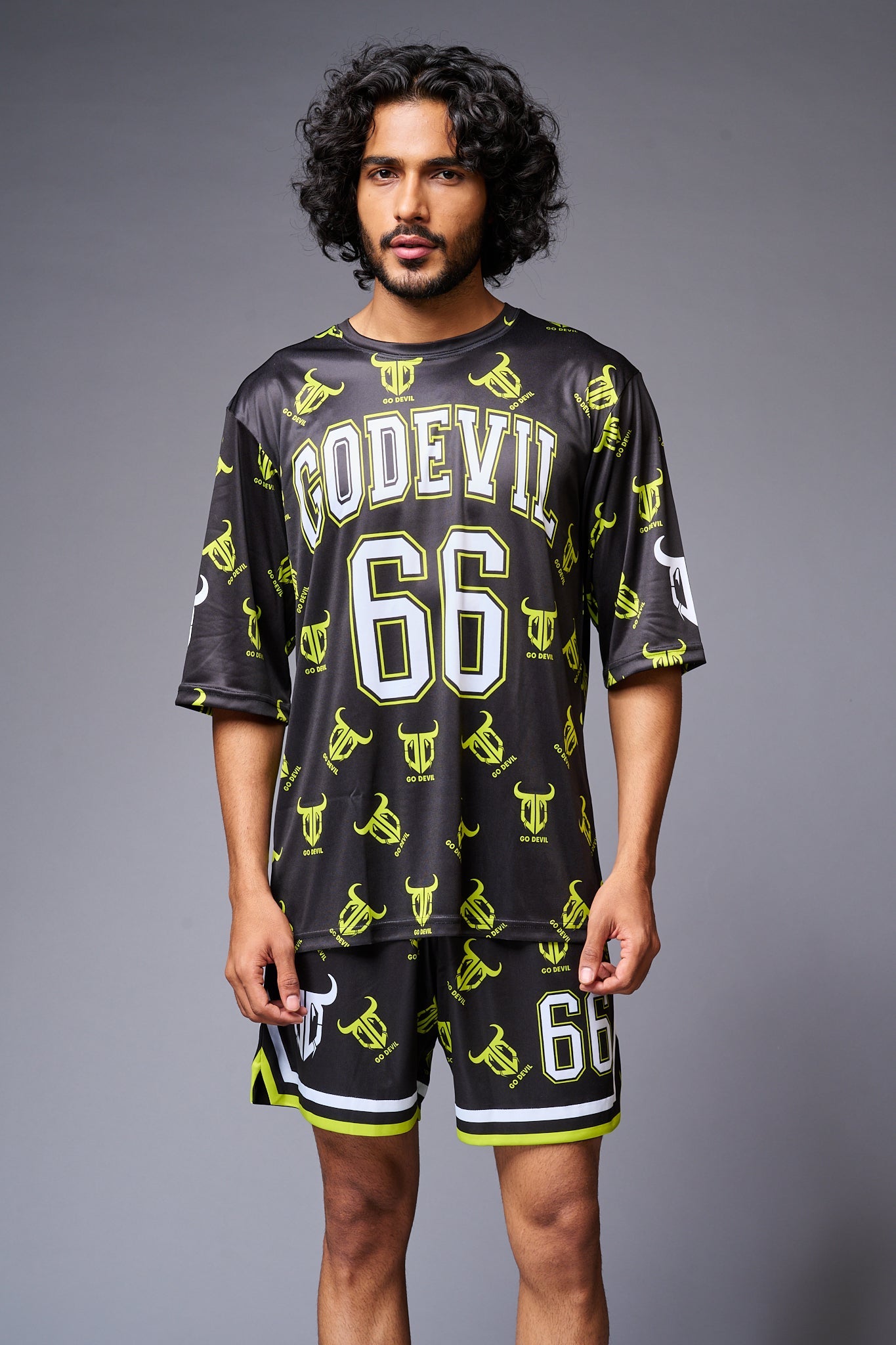 Go Devil 66 with Logo Printed in Green & White Co-ord Set for Men - Go Devil