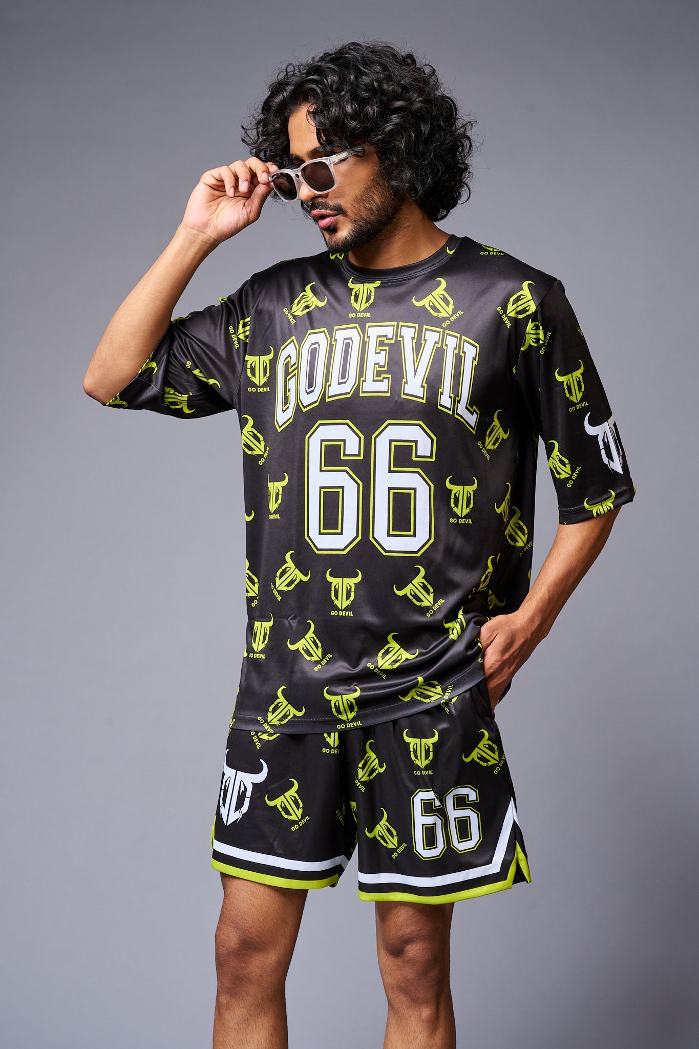 Go Devil 66 with Logo Printed in Green & White Co-ord Set for Men - Go Devil