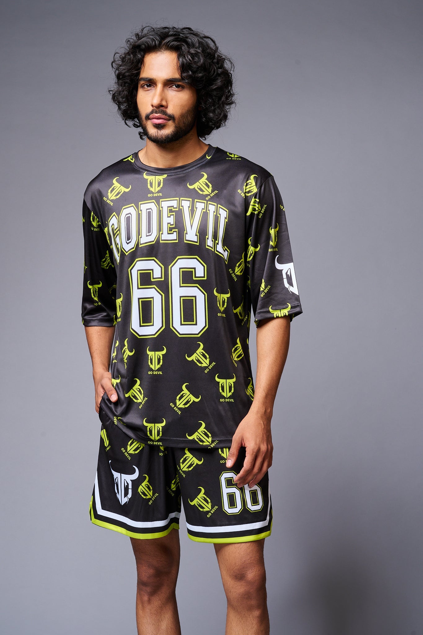 Go Devil 66 with Logo Printed in Green & White Co-ord Set for Men - Go Devil