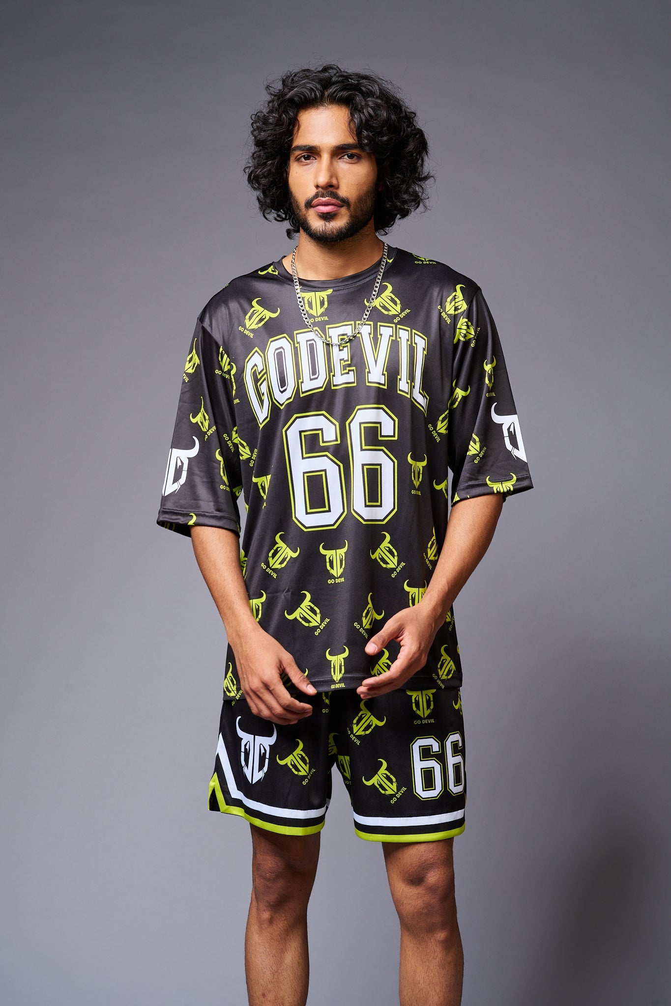 Go Devil 66 with Logo Printed in Green & White Co-ord Set for Men - Go Devil