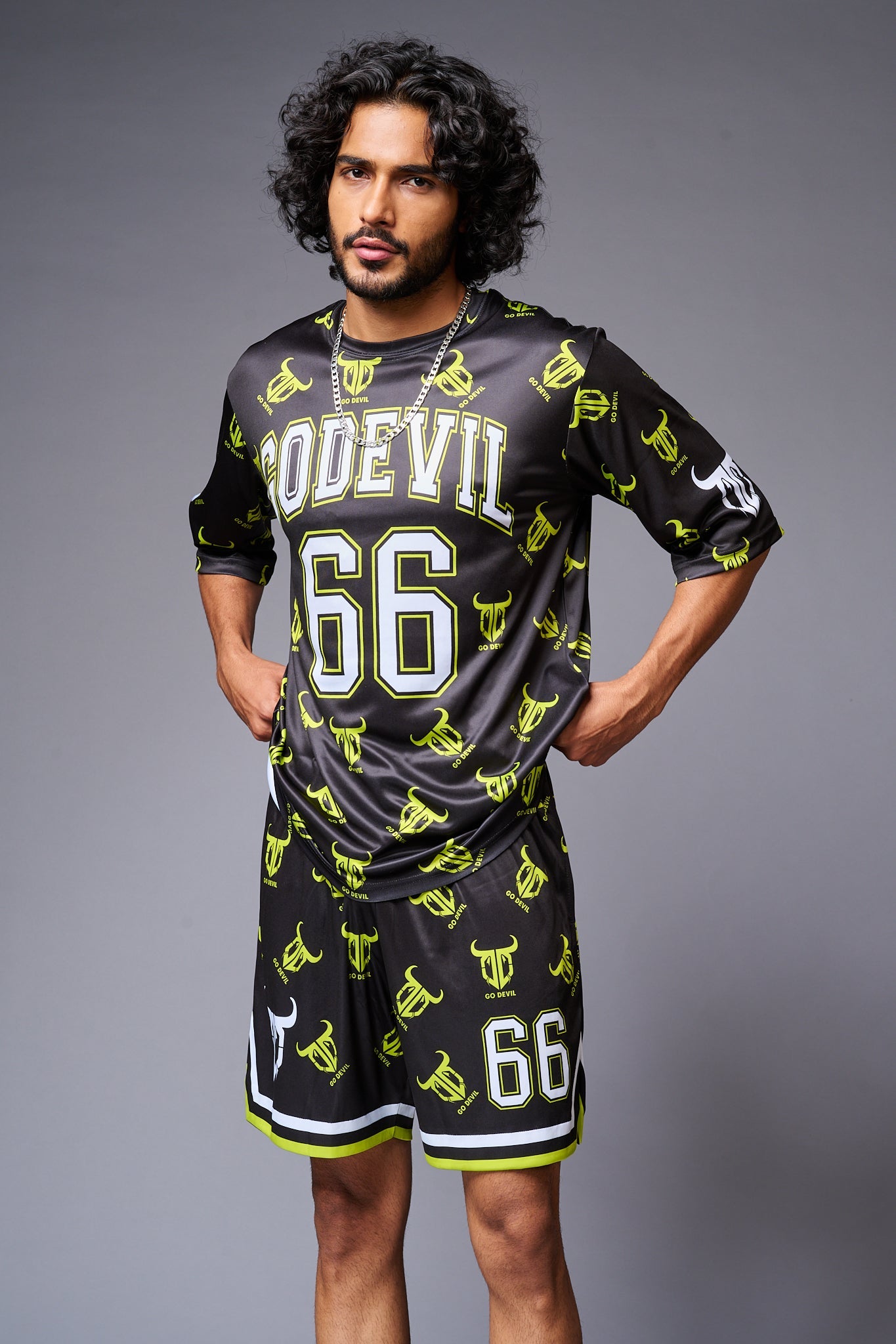 Go Devil 66 with Logo Printed in Green & White Co-ord Set for Men - Go Devil