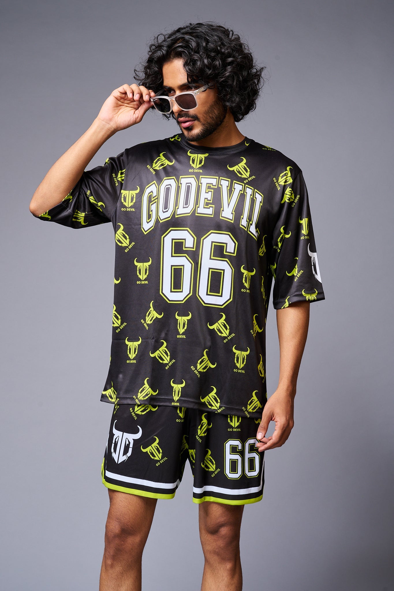 Go Devil 66 with Logo Printed in Green & White Co-ord Set for Men - Go Devil