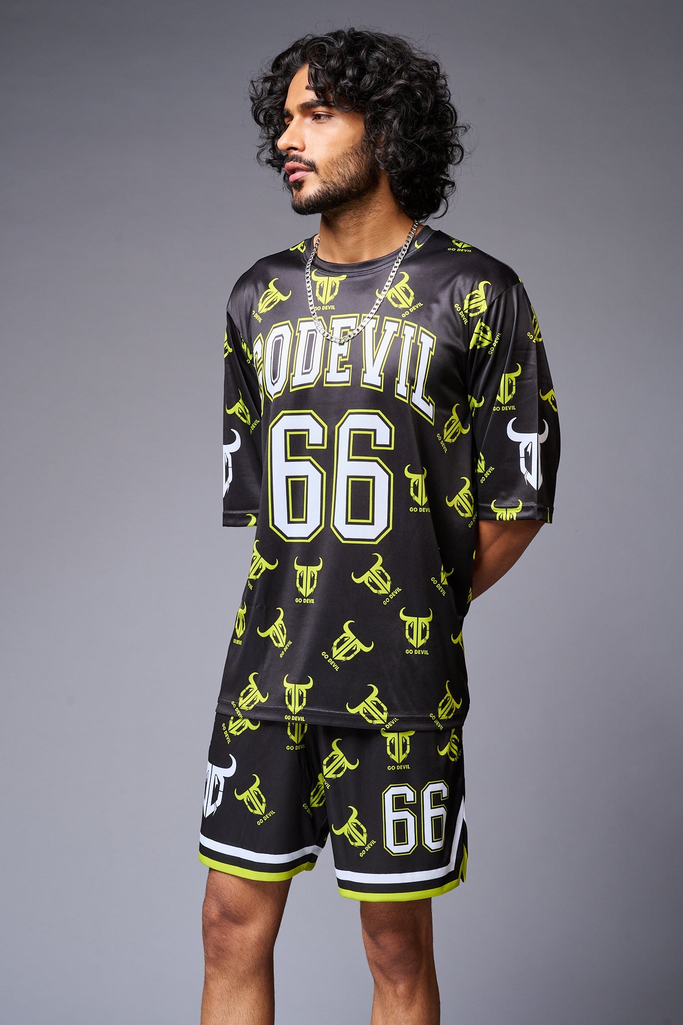 Go Devil 66 with Logo Printed in Green & White Co-ord Set for Men - Go Devil