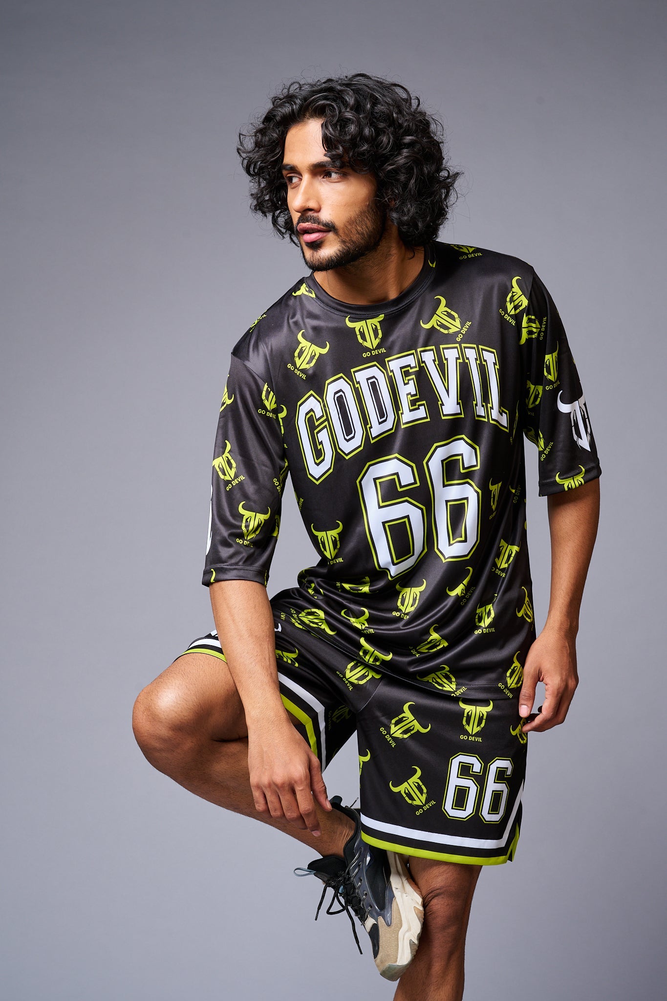 Go Devil 66 with Logo Printed in Green & White Co-ord Set for Men - Go Devil