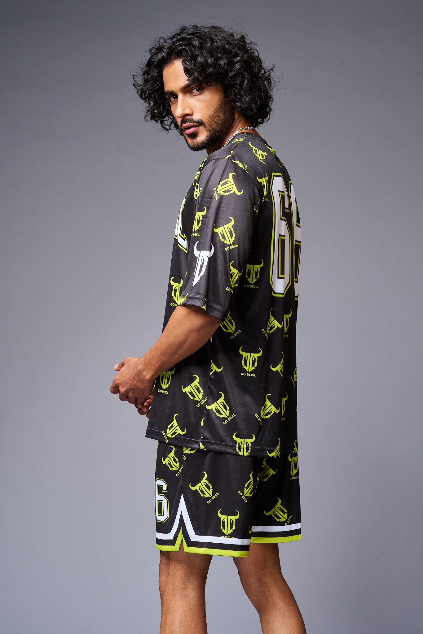 Go Devil 66 with Logo Printed in Green & White Co-ord Set for Men - Go Devil