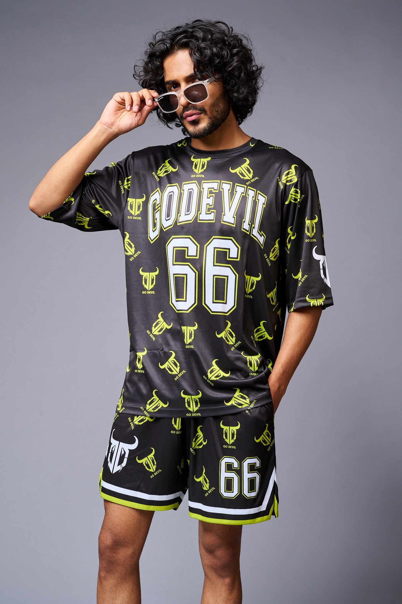 Go Devil 66 with Logo Printed in Green & White Co-ord Set for Men - Go Devil