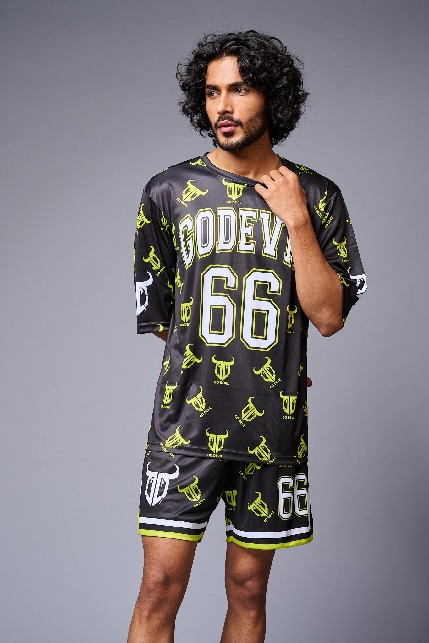 Go Devil 66 with Logo Printed in Green & White Co-ord Set for Men - Go Devil