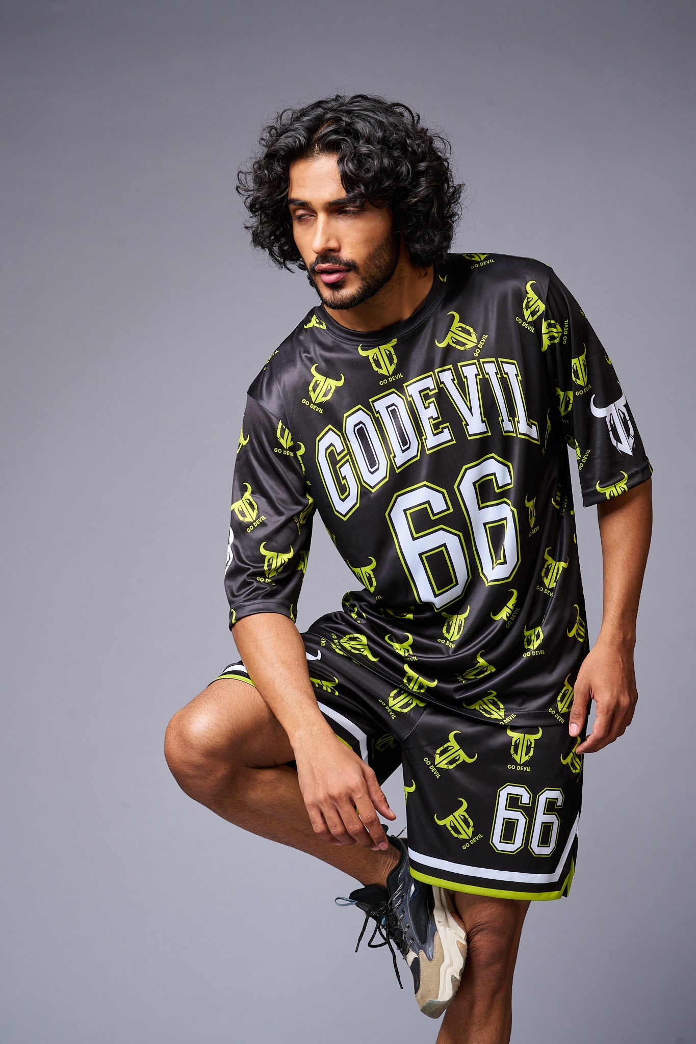 Go Devil 66 with Logo Printed in Green & White Co-ord Set for Men - Go Devil