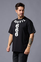 Go Devil 666 (in White) Printed Black Oversized T-Shirt for Men - Go Devil