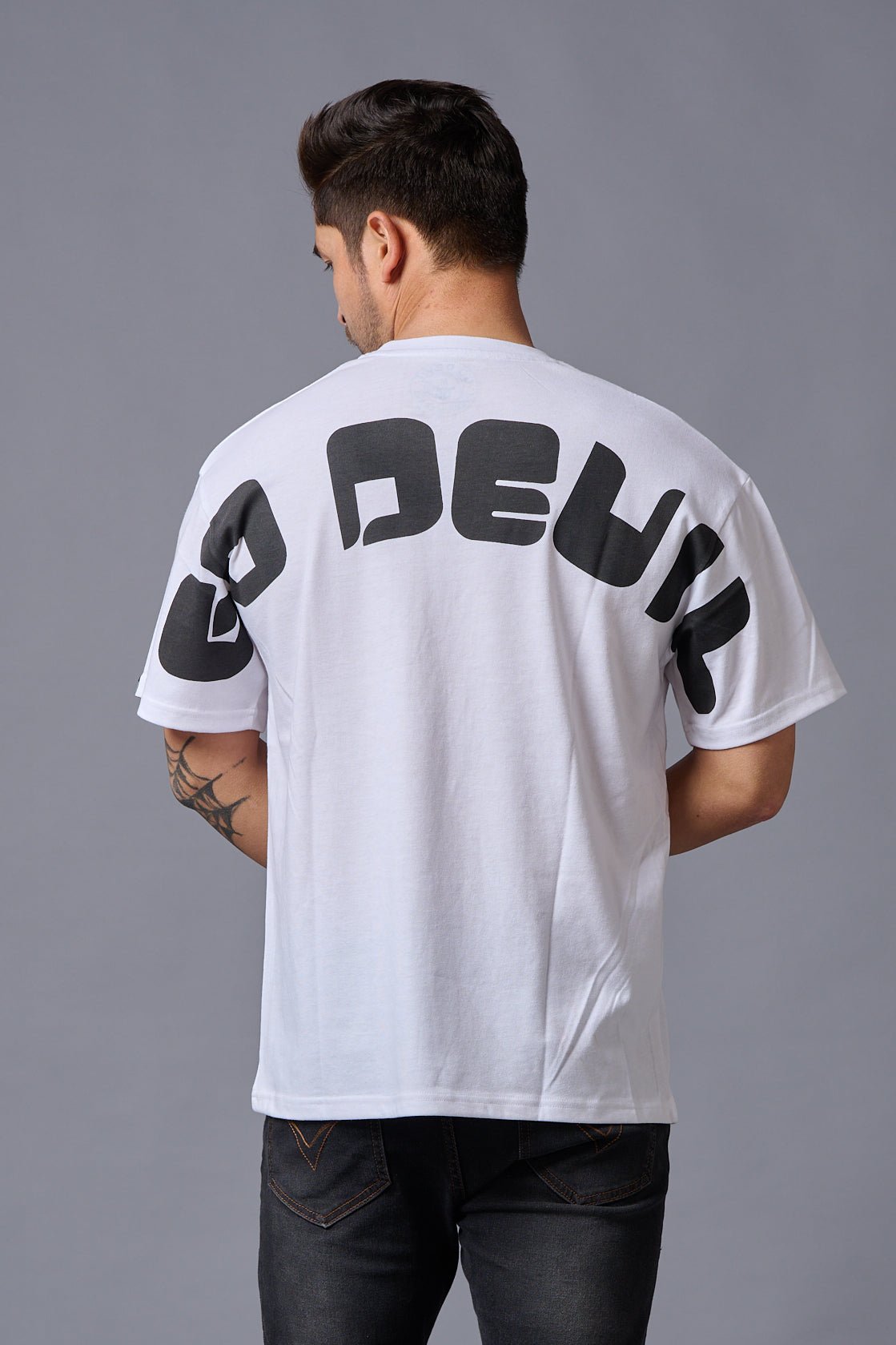 Go Devil (in Black) Printed White Oversized T-Shirt for Men - Go Devil