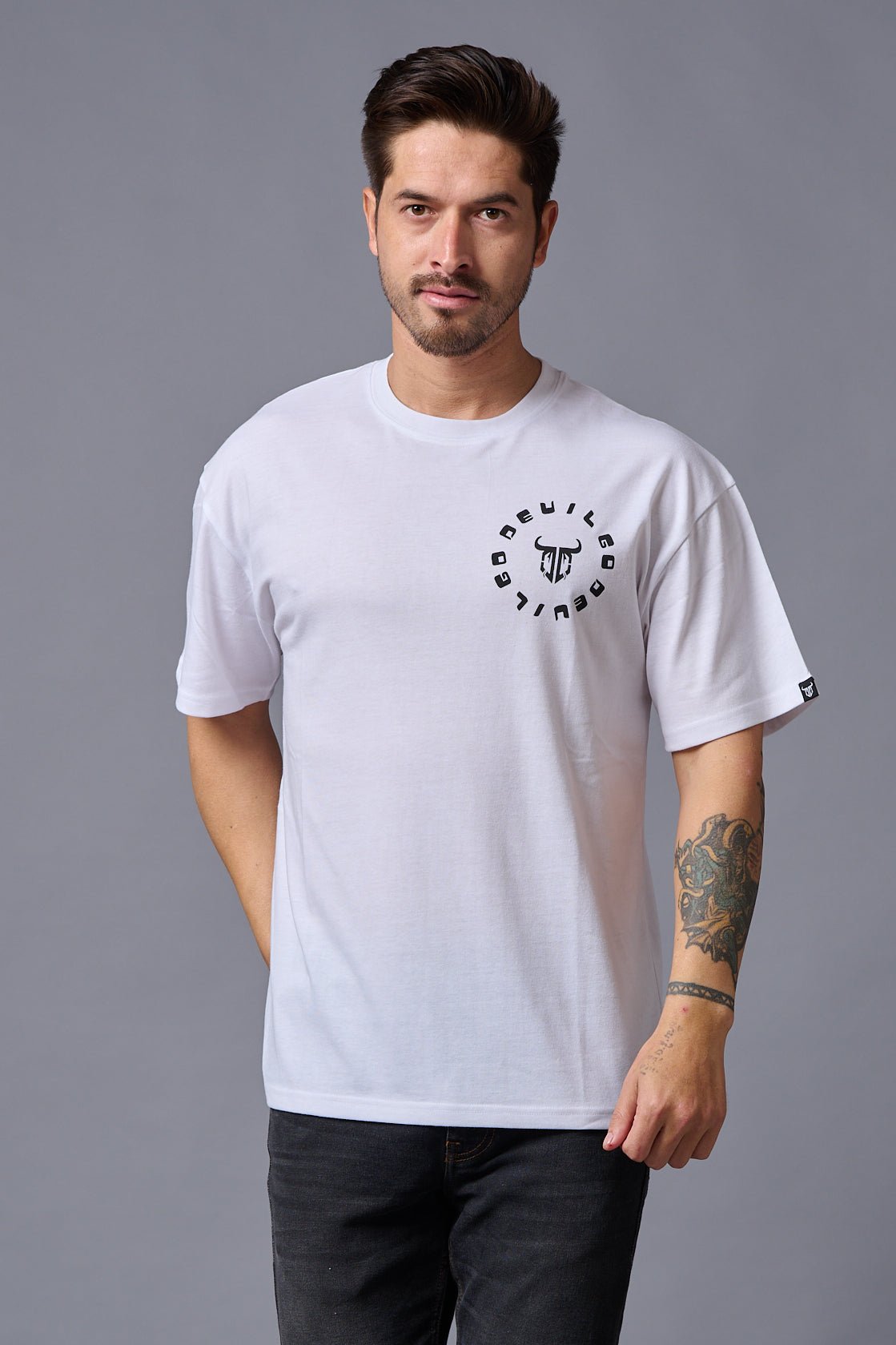 Go Devil (in Black) Printed White Oversized T-Shirt for Men - Go Devil