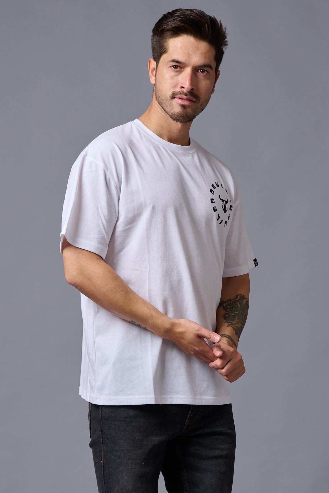 Go Devil (in Black) Printed White Oversized T-Shirt for Men - Go Devil