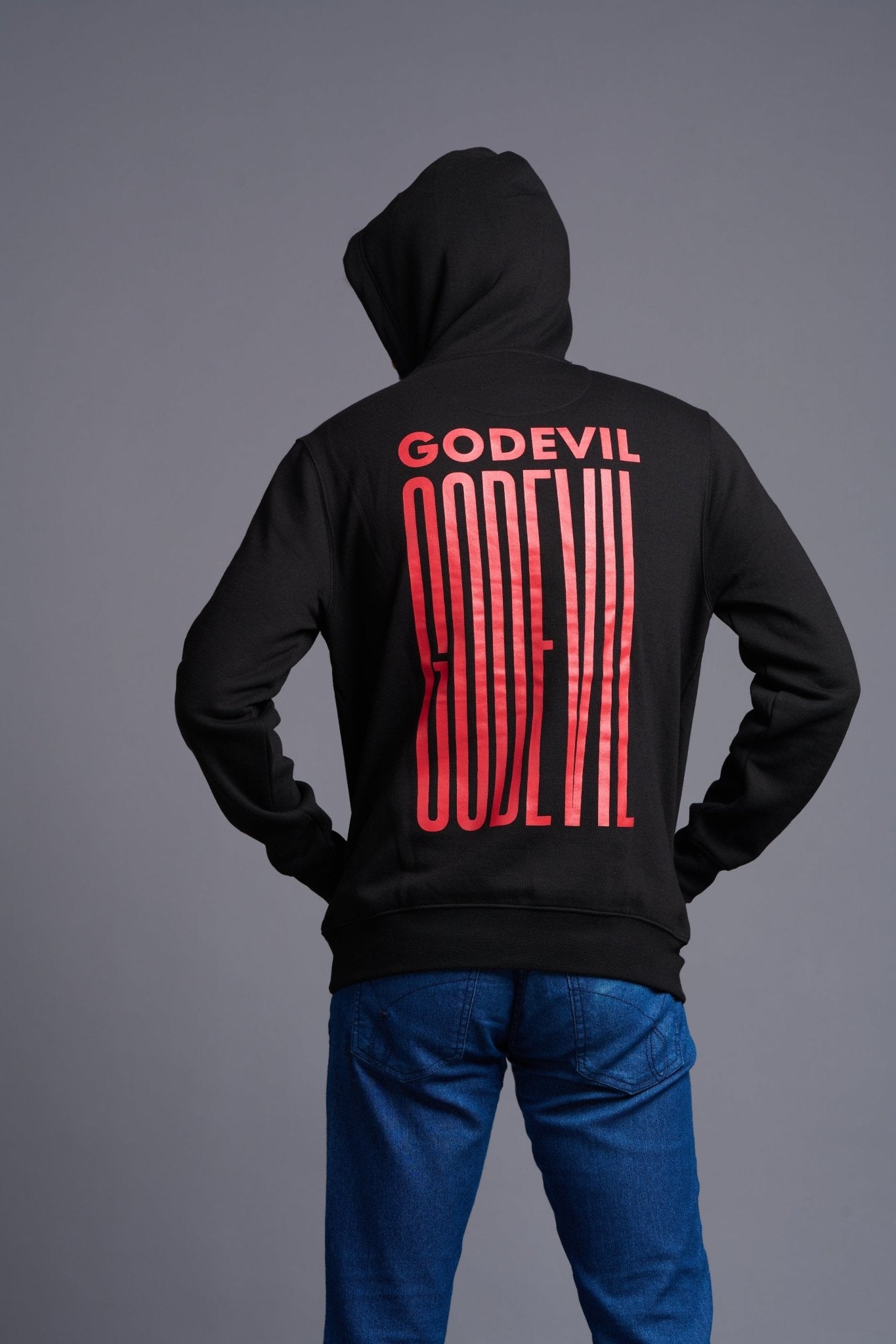 Go Devil in Stretch Font Printed Black Hoodie for Men - Go Devil
