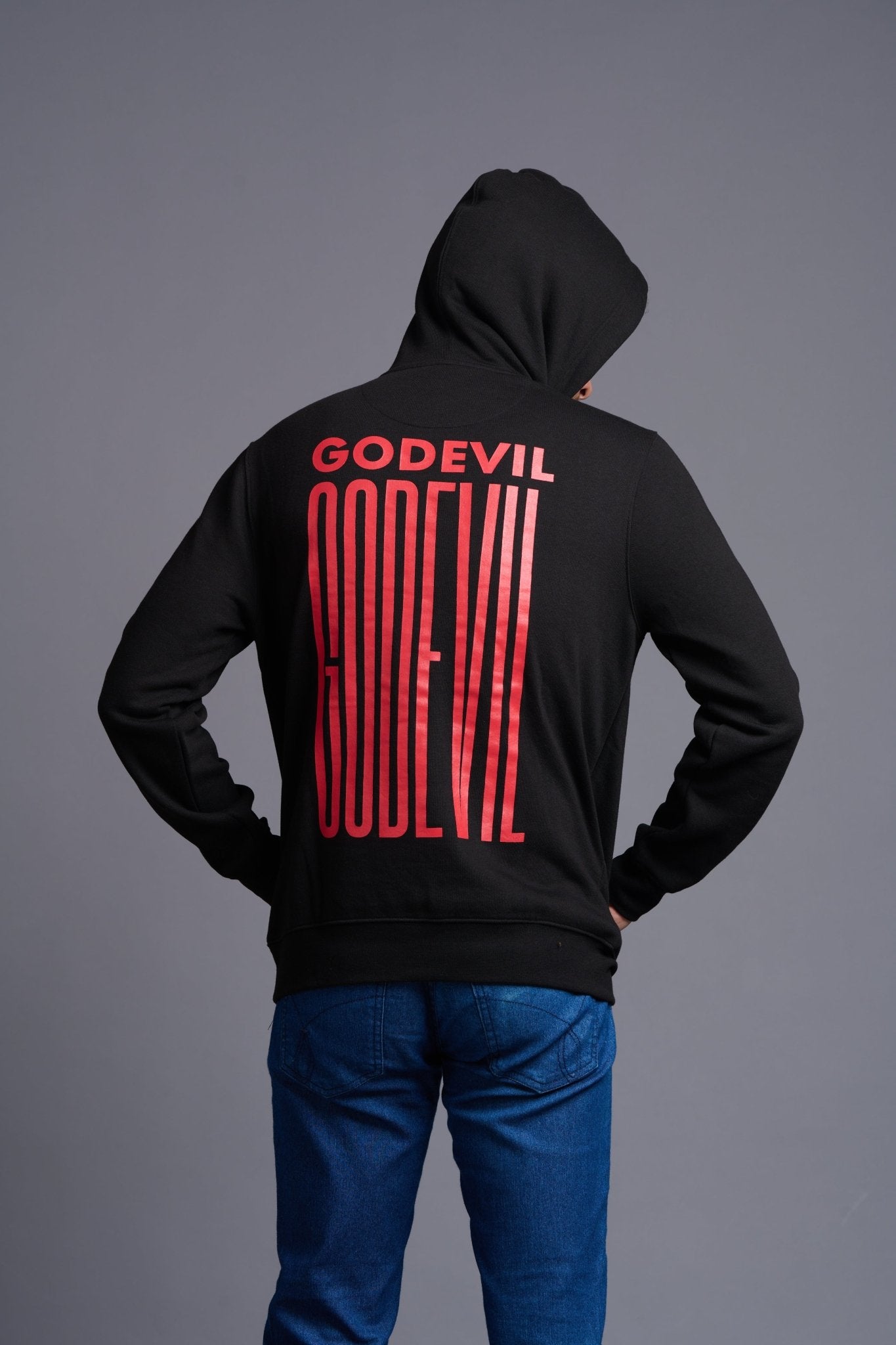 Go Devil in Stretch Font Printed Black Hoodie for Men - Go Devil