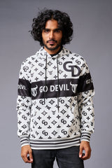 Go Devil Logo Printed Black & White Hoodie for Men - Go Devil