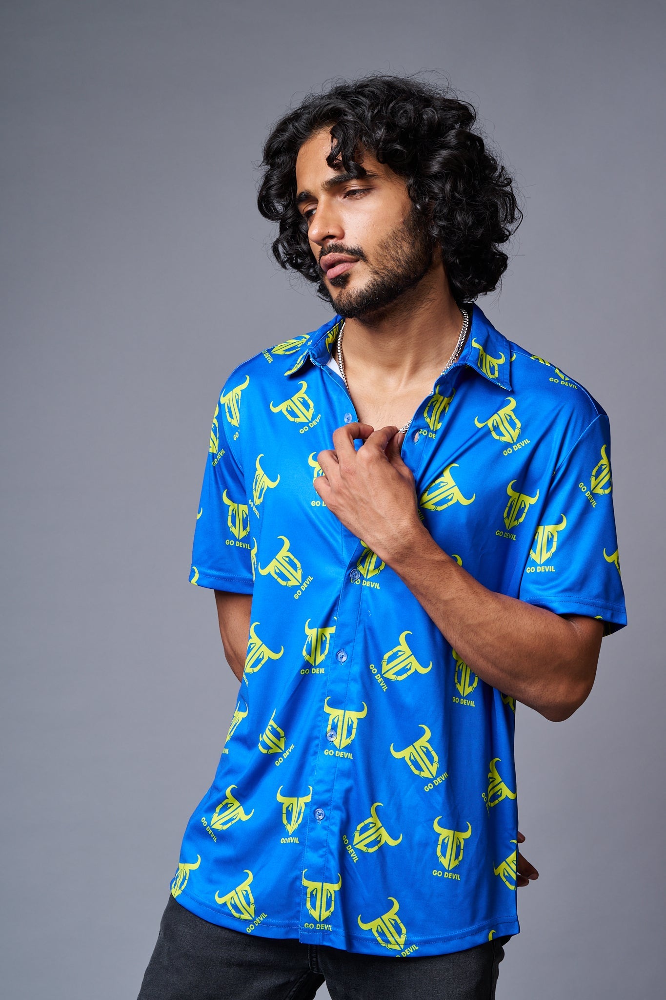 Go Devil Logo Printed Blue Shirt for Men - Go Devil