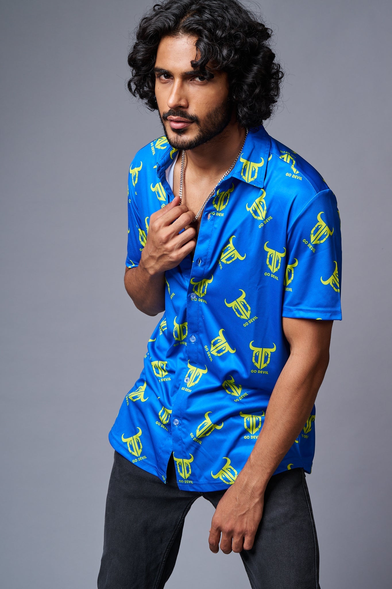 Go Devil Logo Printed Blue Shirt for Men - Go Devil