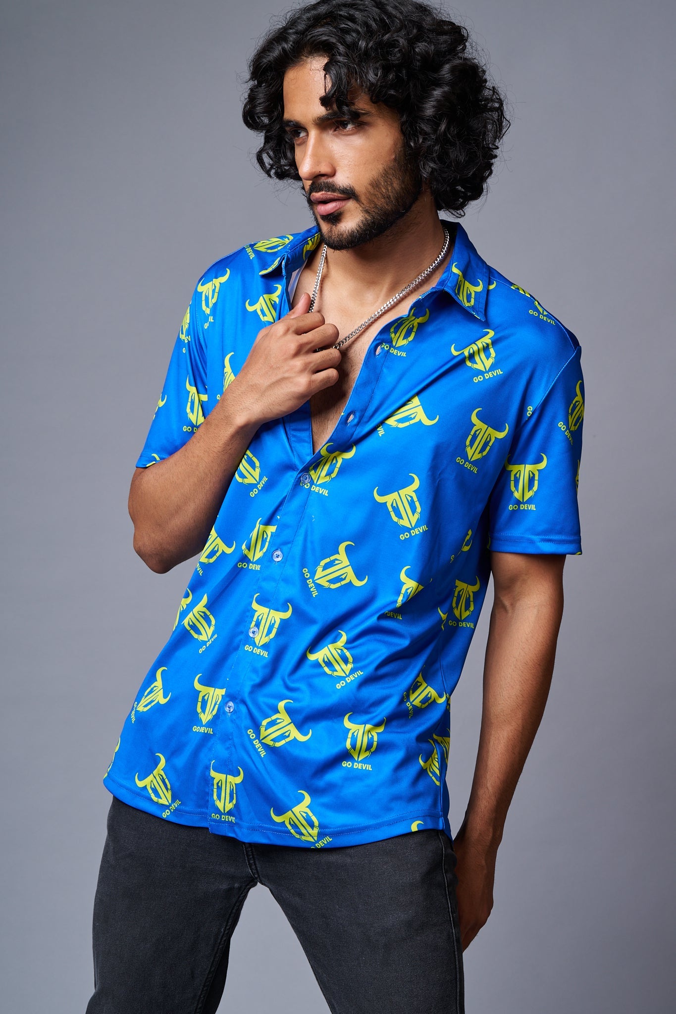 Go Devil Logo Printed Blue Shirt for Men - Go Devil