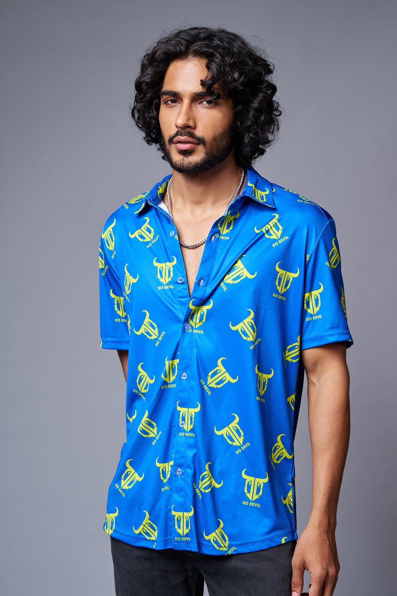 Go Devil Logo Printed Blue Shirt for Men - Go Devil
