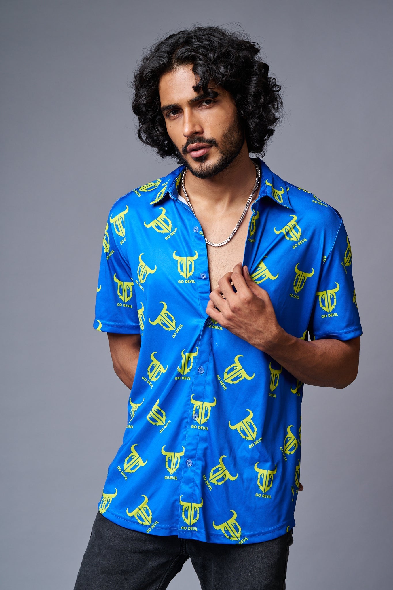 Go Devil Logo Printed Blue Shirt for Men - Go Devil