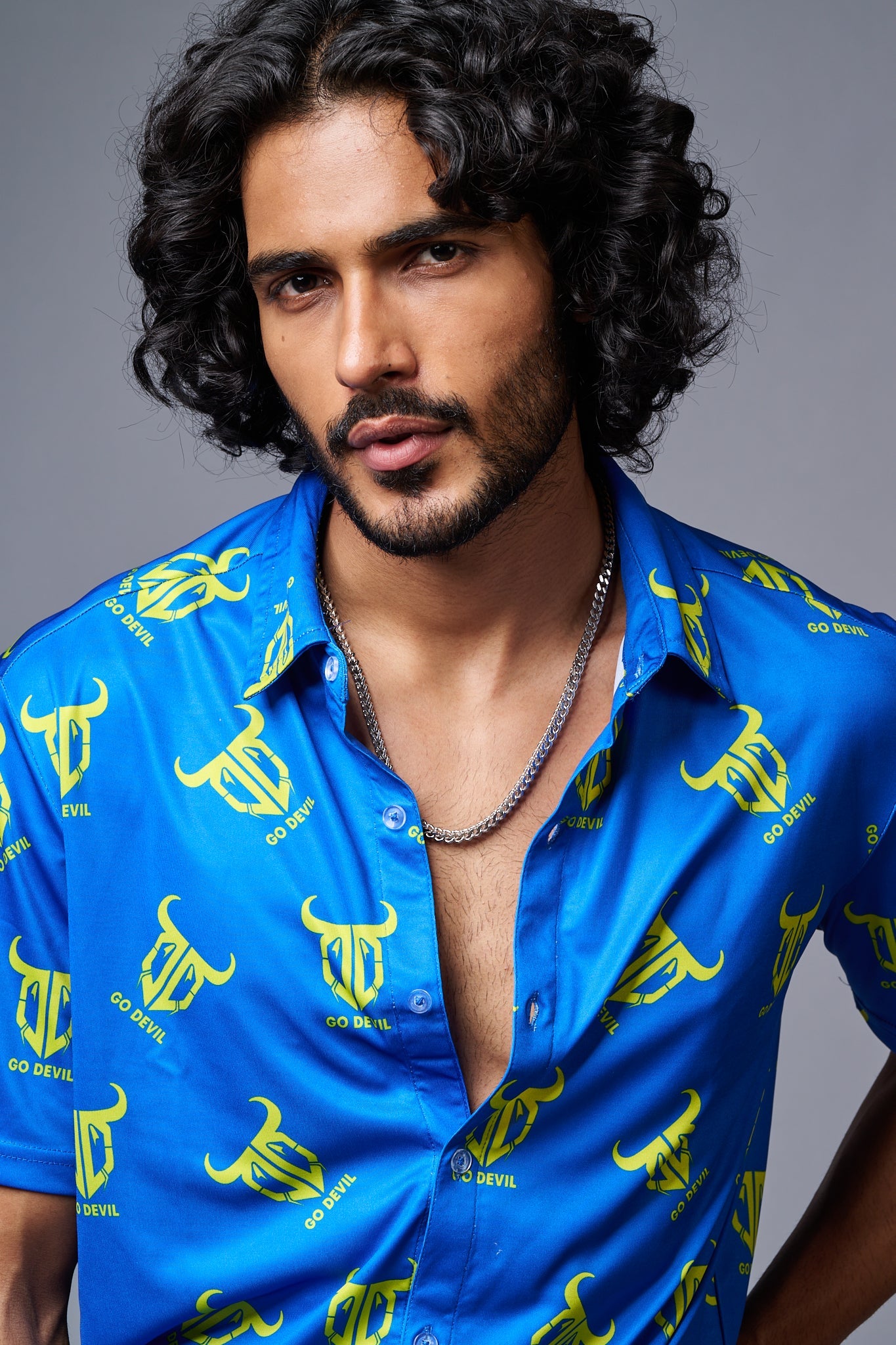 Go Devil Logo Printed Blue Shirt for Men - Go Devil