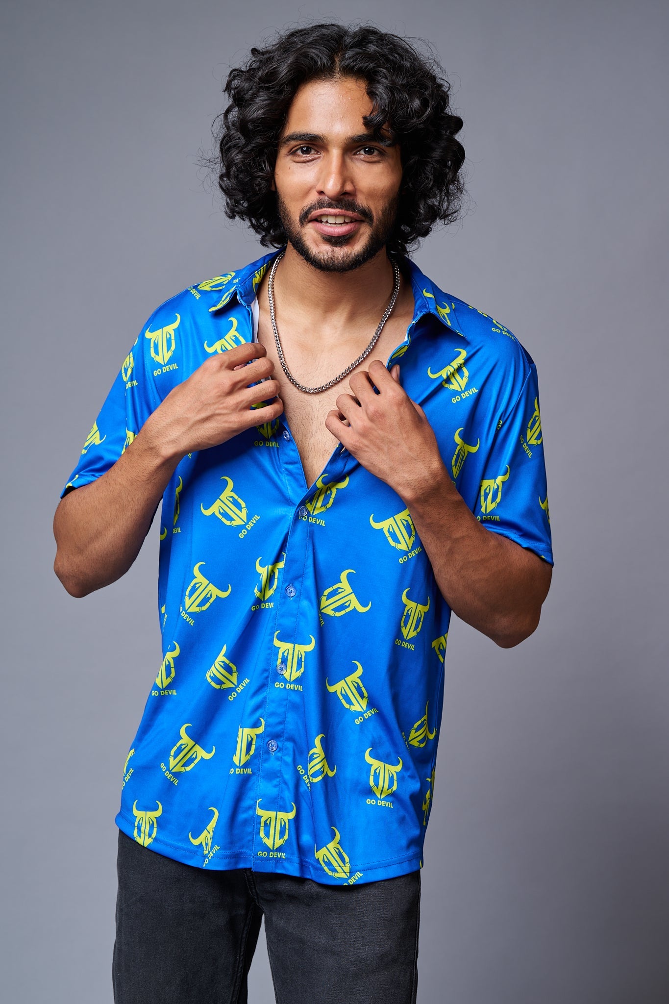 Go Devil Logo Printed Blue Shirt for Men - Go Devil