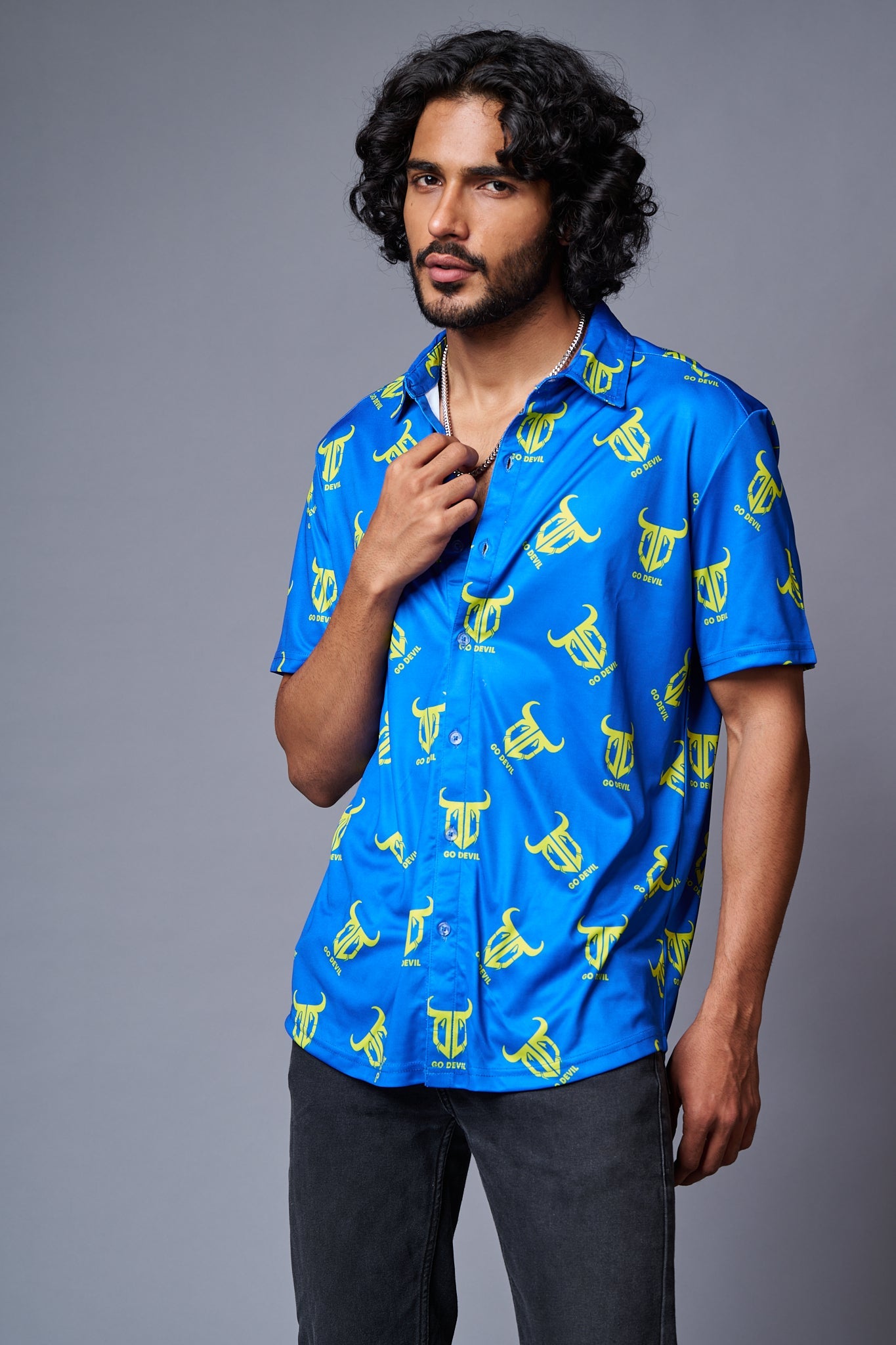 Go Devil Logo Printed Blue Shirt for Men - Go Devil