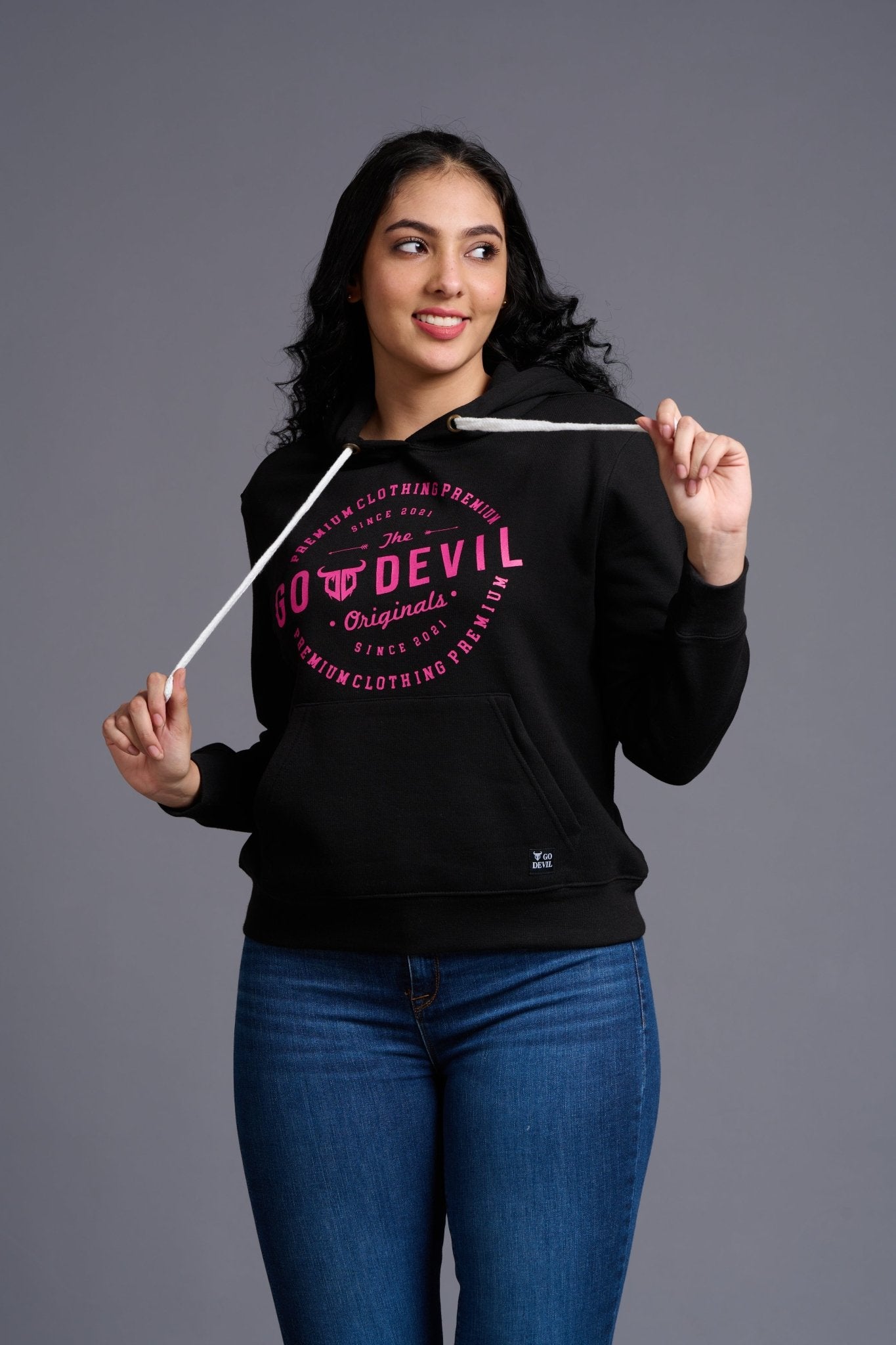 Go Devil Originals (in Pink) Printed Black Hoodie for Women - Go Devil