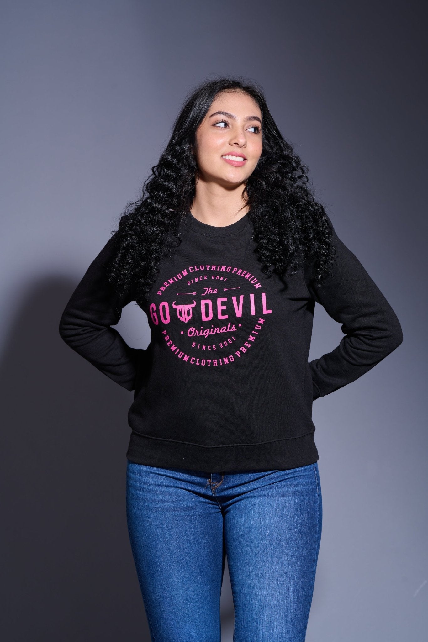 Go Devil Originals (in Pink) Printed Black Sweatshirt for Women - Go Devil