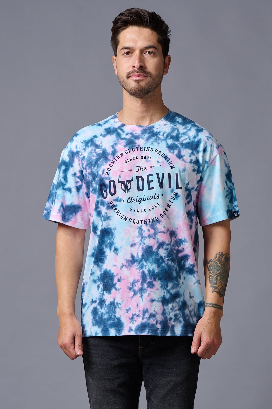 Go Devil Originals (in Stamp) Printed Tye die Oversized T-Shirt for Men - Go Devil