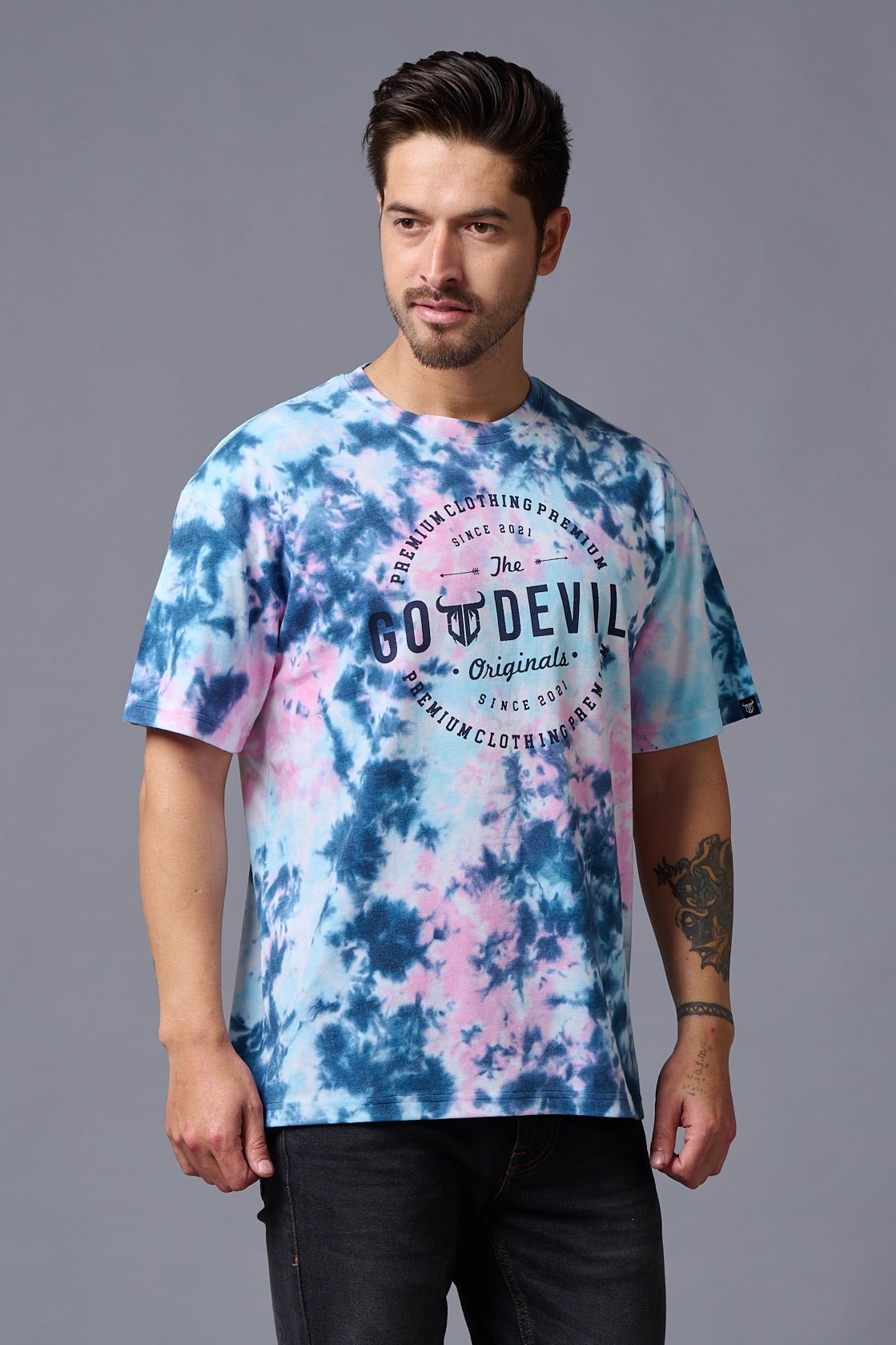 Go Devil Originals (in Stamp) Printed Tye die Oversized T-Shirt for Men - Go Devil