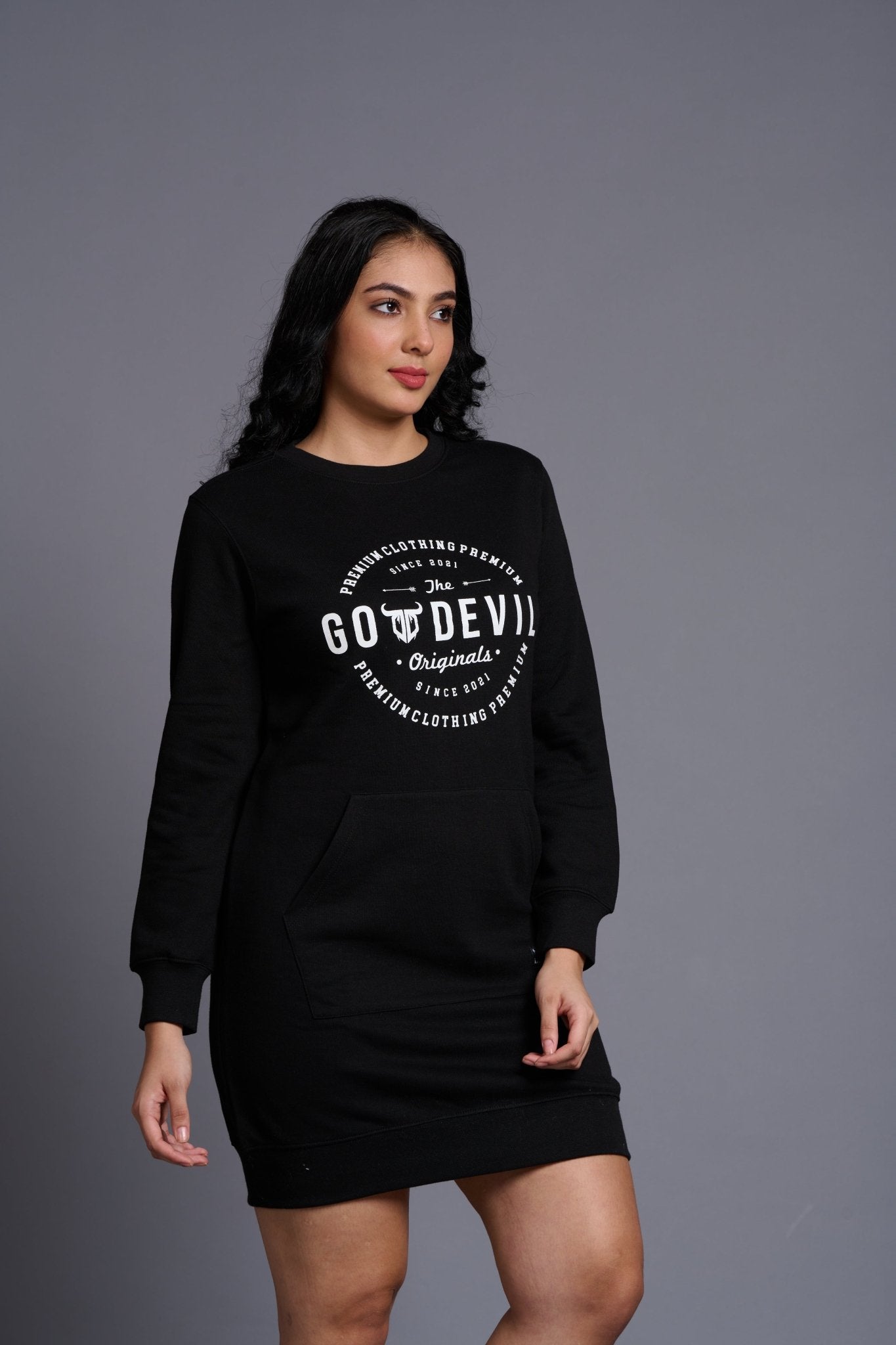 Go Devil Originals (in White) Printed Black Sweatdress for Women - Go Devil