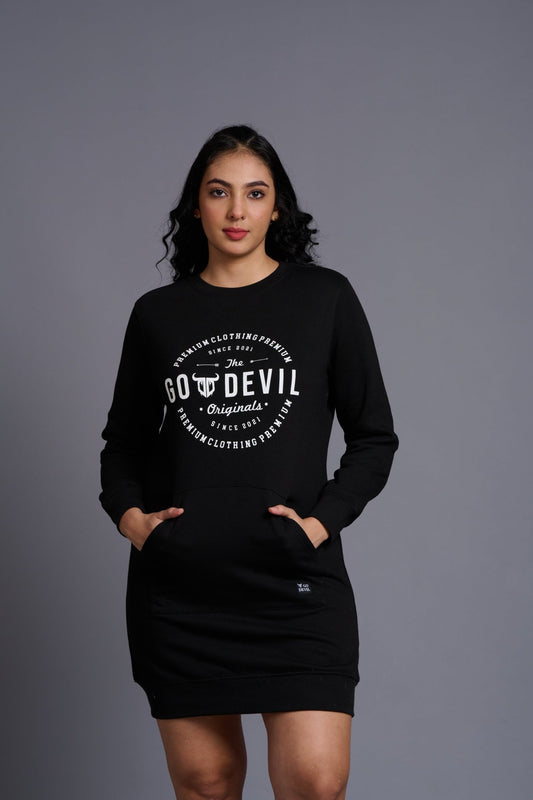 Go Devil Originals (in White) Printed Black Sweatdress for Women - Go Devil