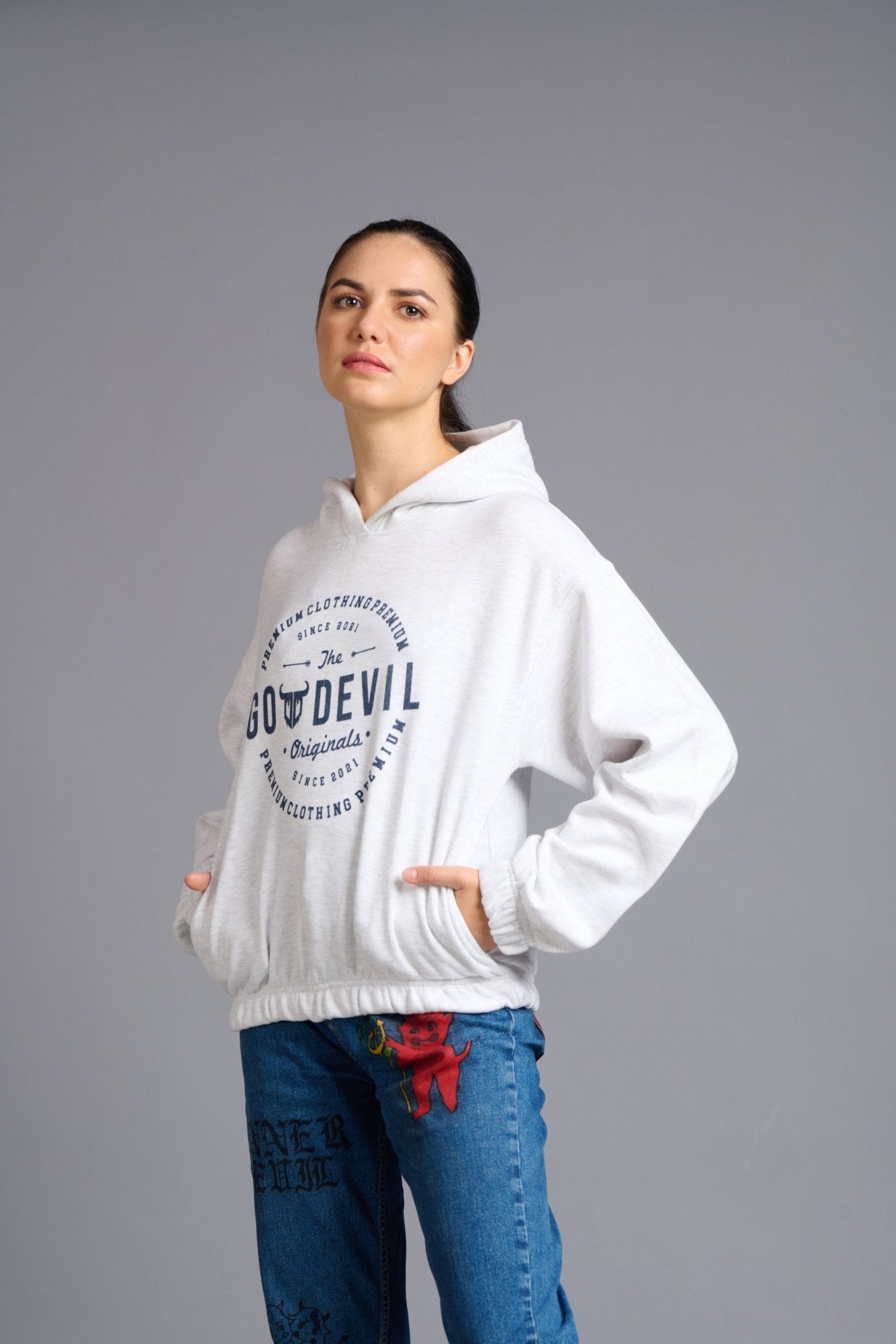 Go Devil Originals Printed Grey Hoodie for Women - Go Devil