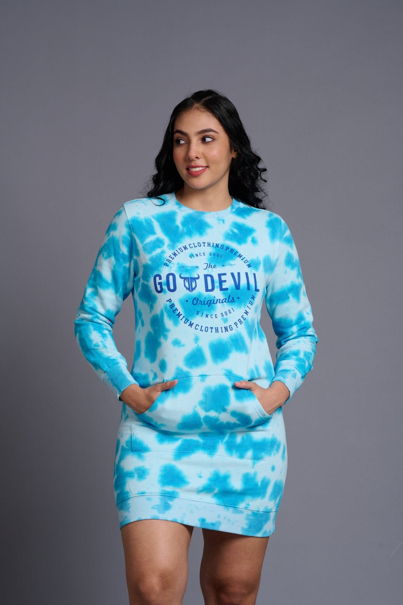 Go Devil Originals Printed Sky Blue Sweatdress for Women - Go Devil