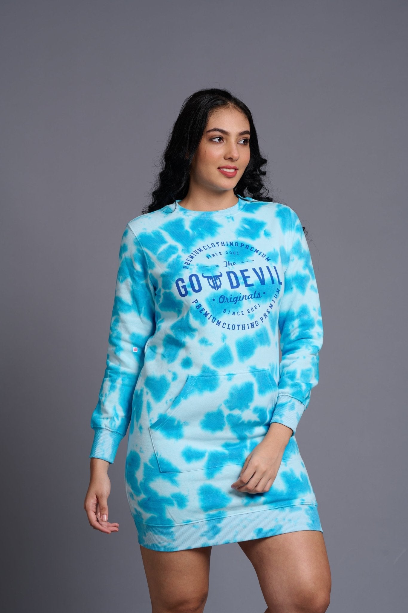Go Devil Originals Printed Sky Blue Sweatdress for Women - Go Devil