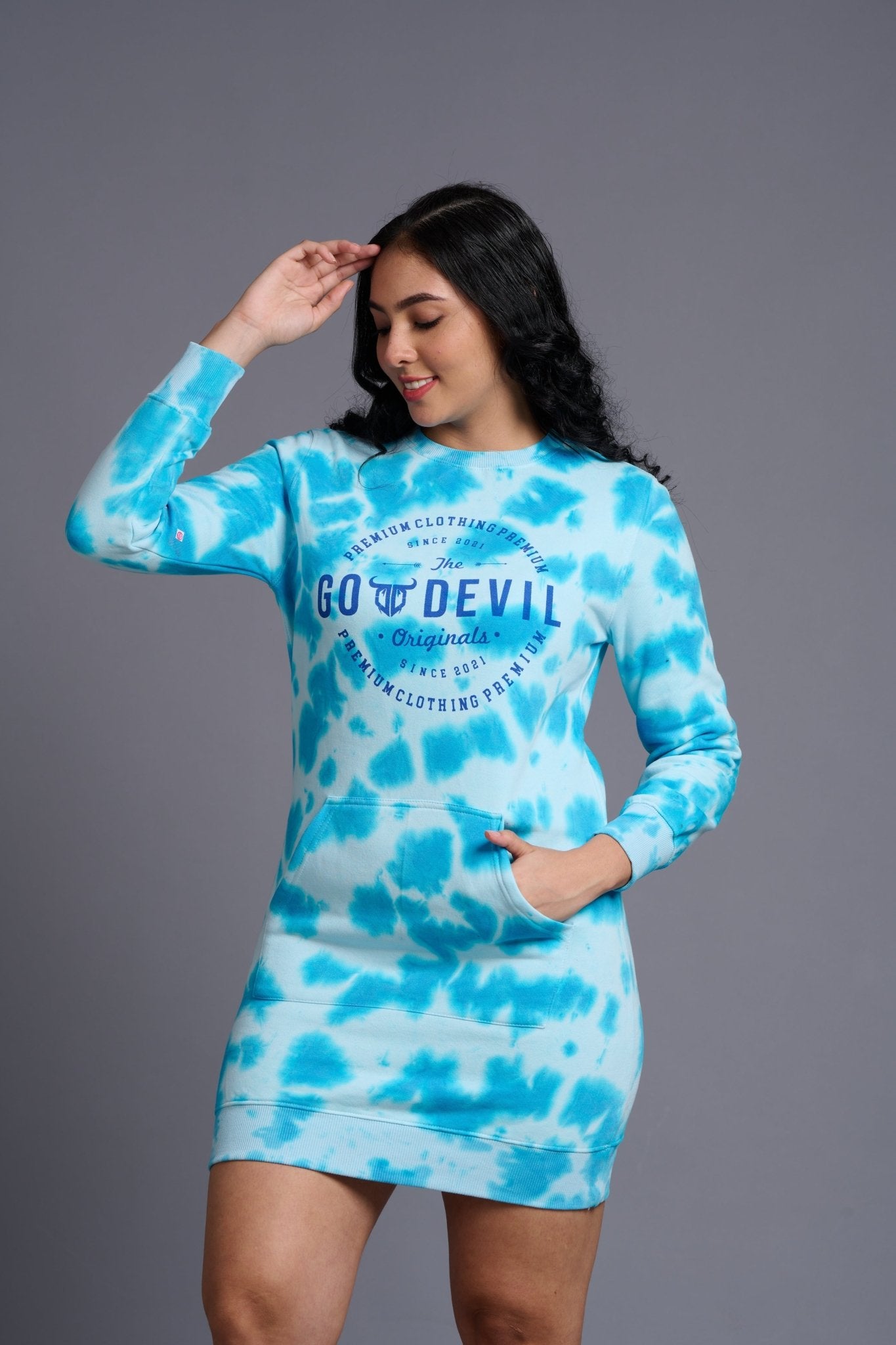 Go Devil Originals Printed Sky Blue Sweatdress for Women - Go Devil