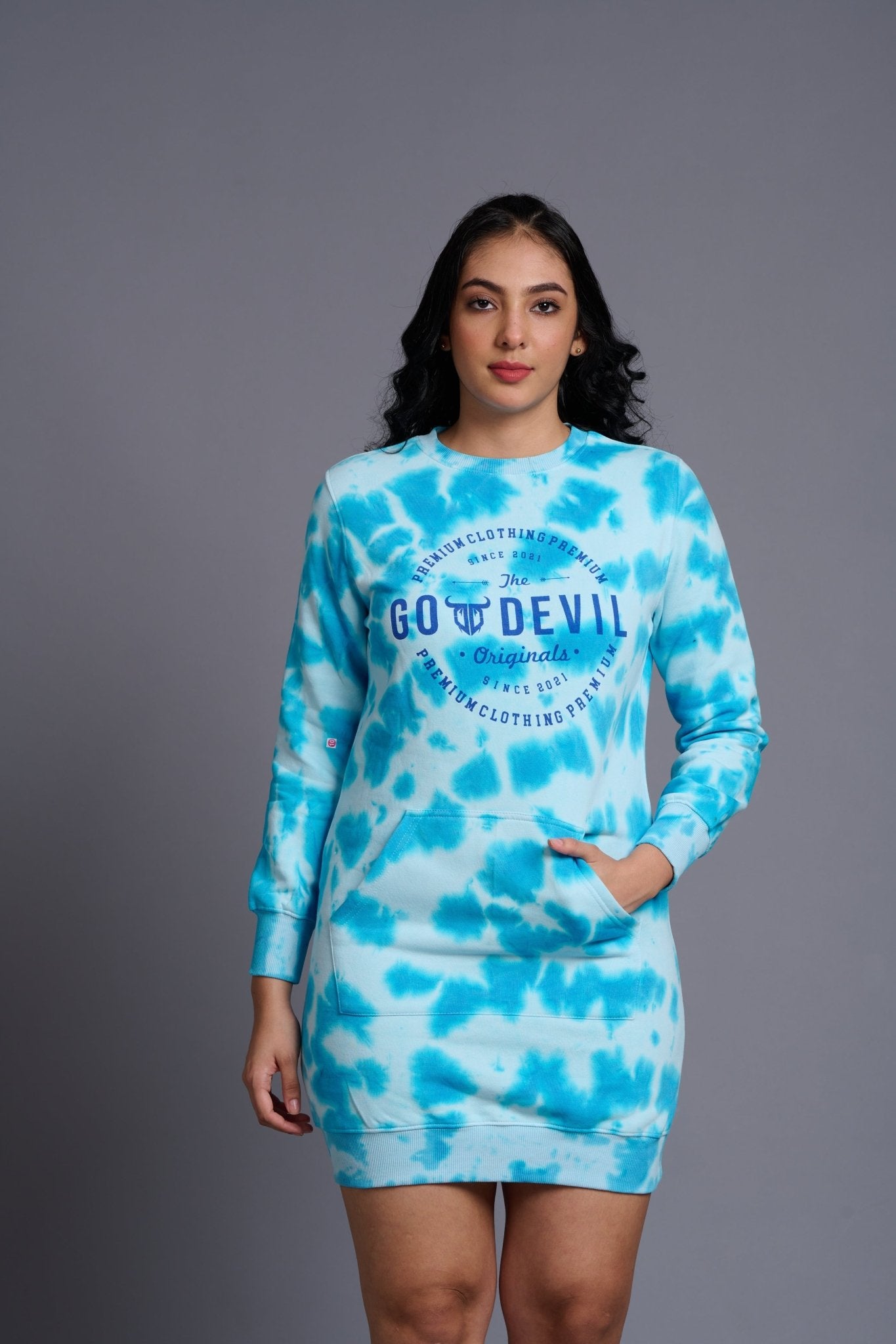 Go Devil Originals Printed Sky Blue Sweatdress for Women - Go Devil