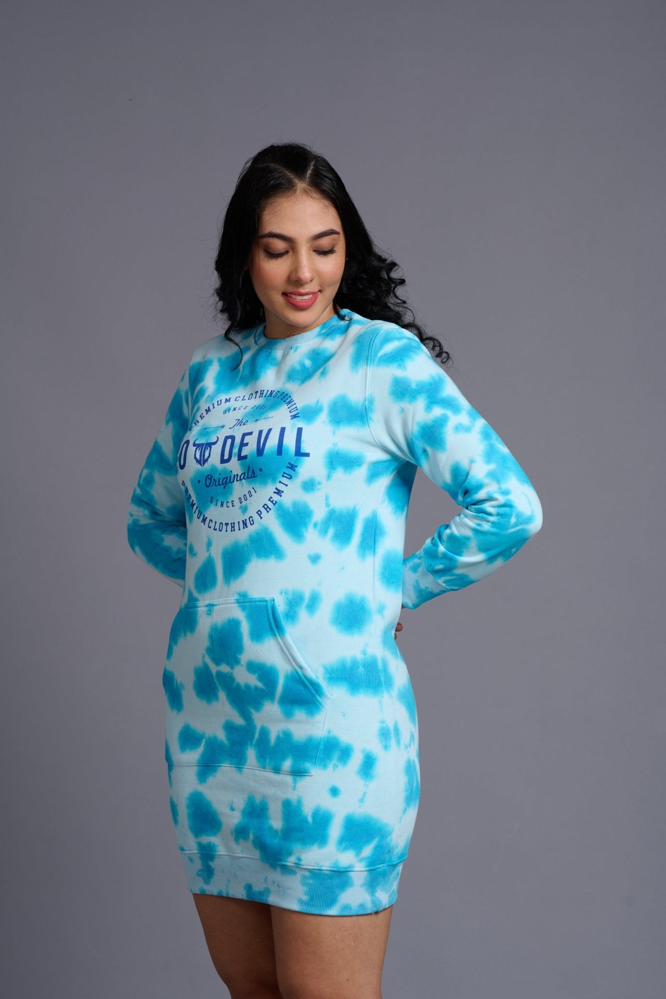 Go Devil Originals Printed Sky Blue Sweatdress for Women - Go Devil