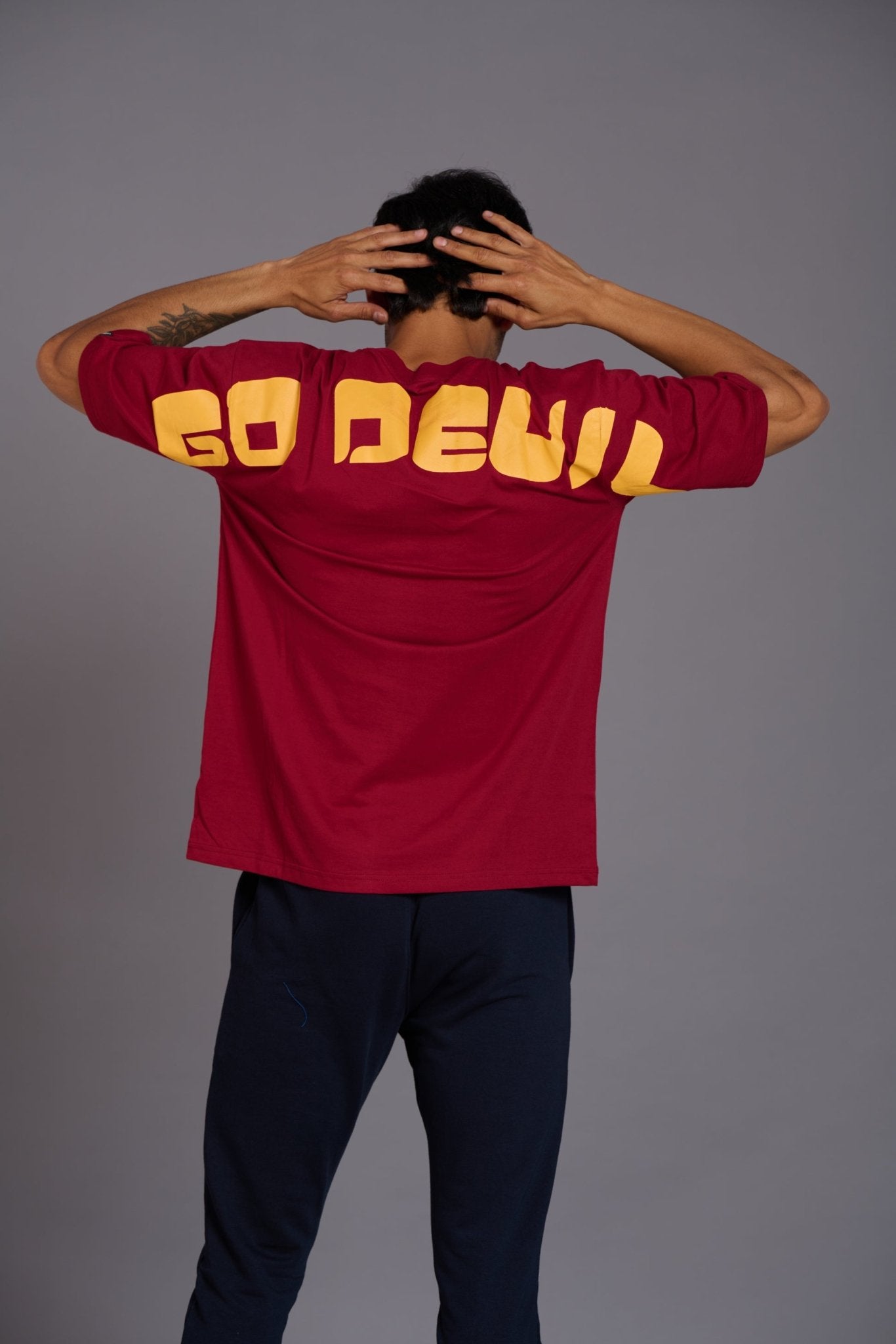 Go Devil Printed Burgundy Color Oversized T-Shirt for Men - Go Devil