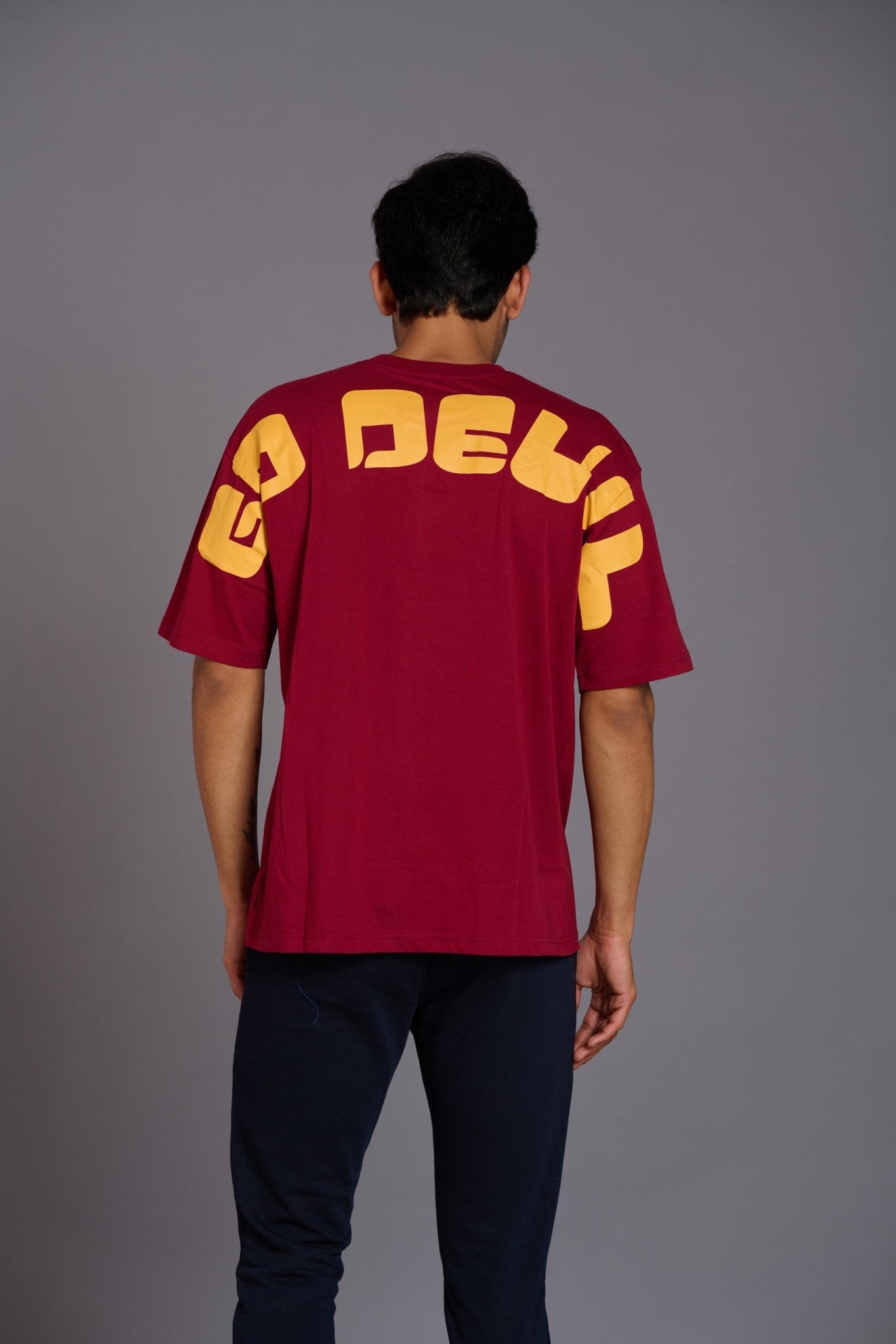 Go Devil Printed Burgundy Color Oversized T-Shirt for Men - Go Devil