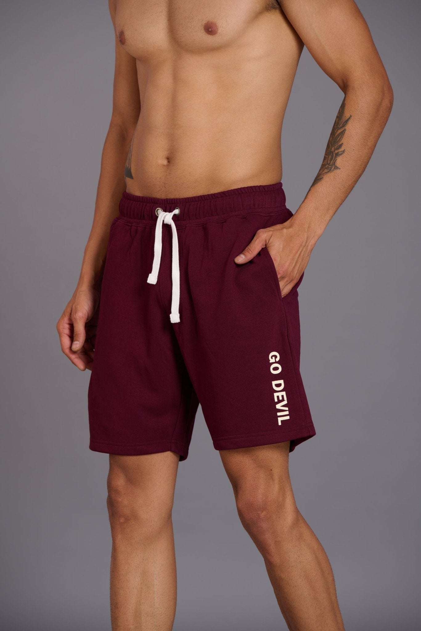 Go Devil Printed Burgundy Shorts for Men - Go Devil